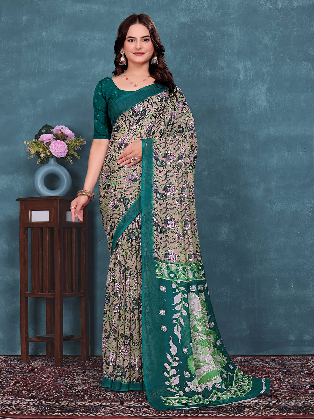 Maayro Georgette Printed Regular Saree With Unstitched Blouse Piece ( Sea Green ) Maayro Georgette Printed Regular Saree With Unstitched Blouse Piece ( Sea Green )