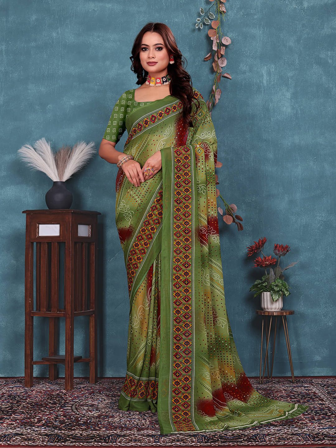 Maayro Georgette Printed Regular Saree With Unstitched Blouse Piece ( Mint Green ) Maayro Georgette Printed Regular Saree With Unstitched Blouse Piece ( Mint Green )