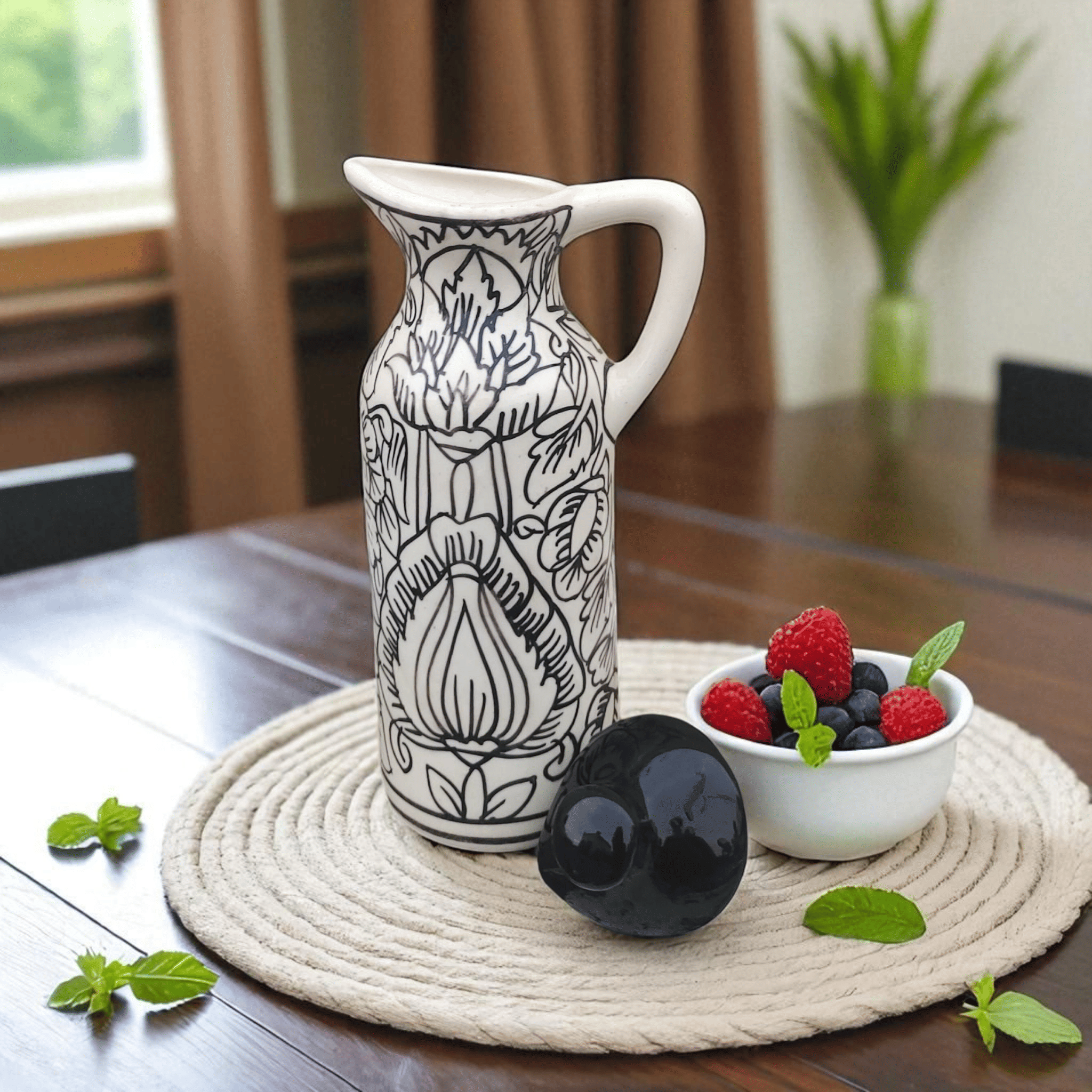     			Malaikah Blk Mghl Oil Dspnsr Ceramic Black Oil Container ( Set of 1 )