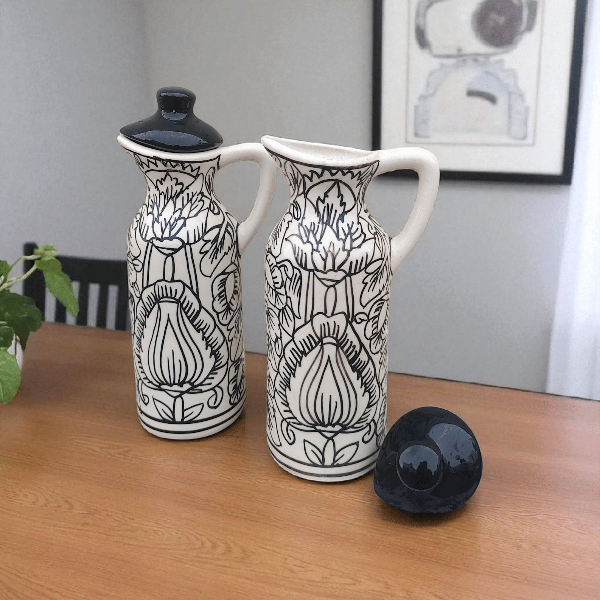 Malaikah Blk Mghl Oil Dspnsr Ceramic Black Oil Container ( Set of 2 ) Malaikah Blk Mghl Oil Dspnsr Ceramic Black Oil Container ( Set of 2 )