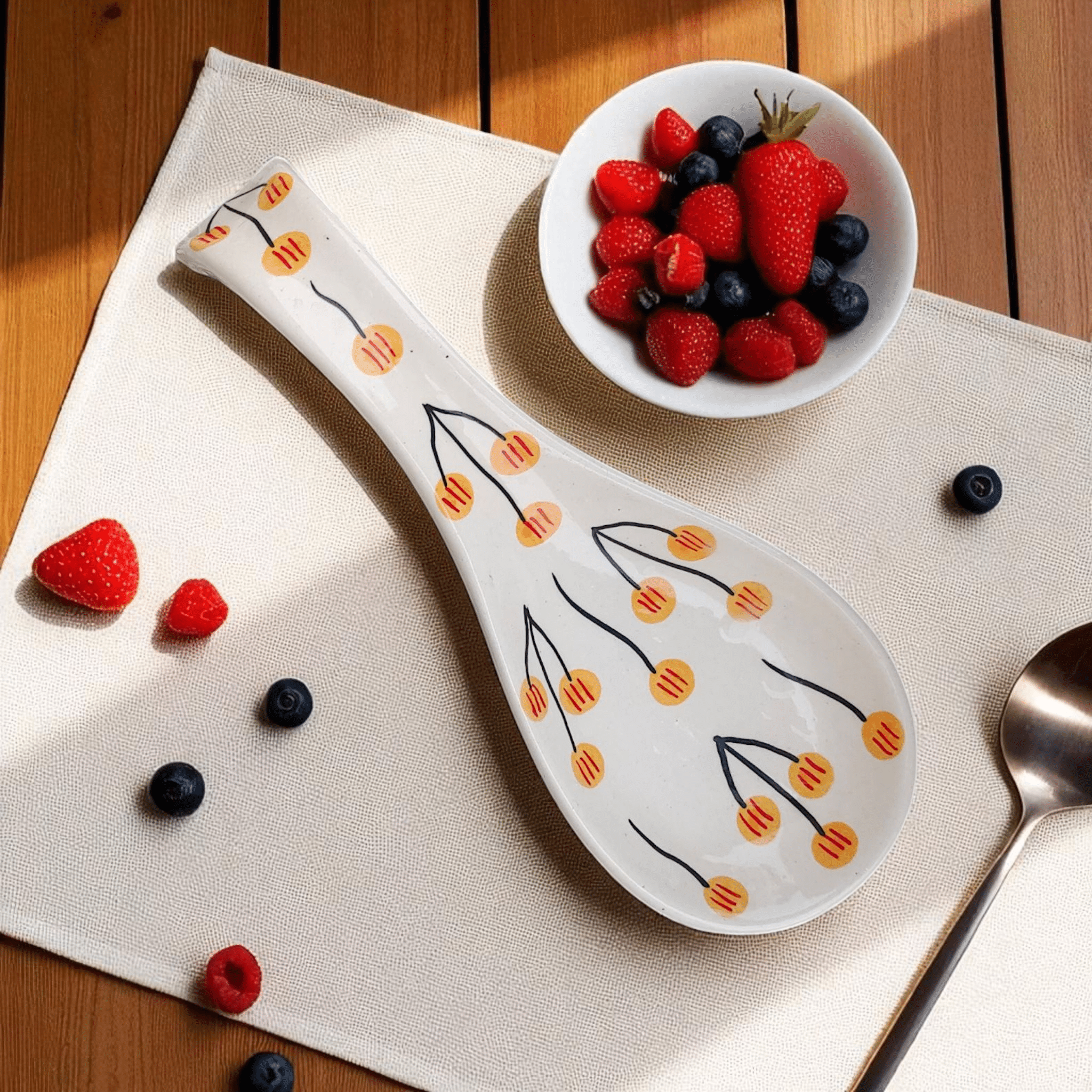     			Malaikah Printed Spoon Rest Ceramic Printed Cutlery Holder Yellow ( Pack of 1 )