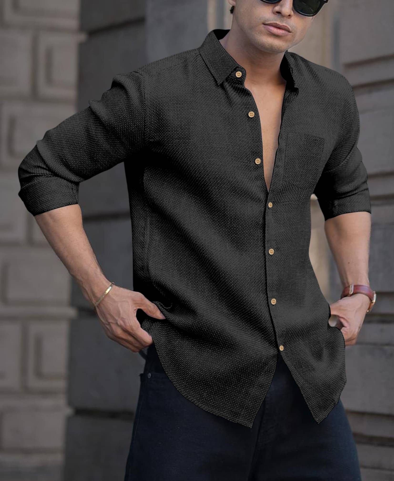     			Mameru Linen Regular Fit Solids Full Sleeves Men's Casual Shirt - Black ( Pack of 1 )