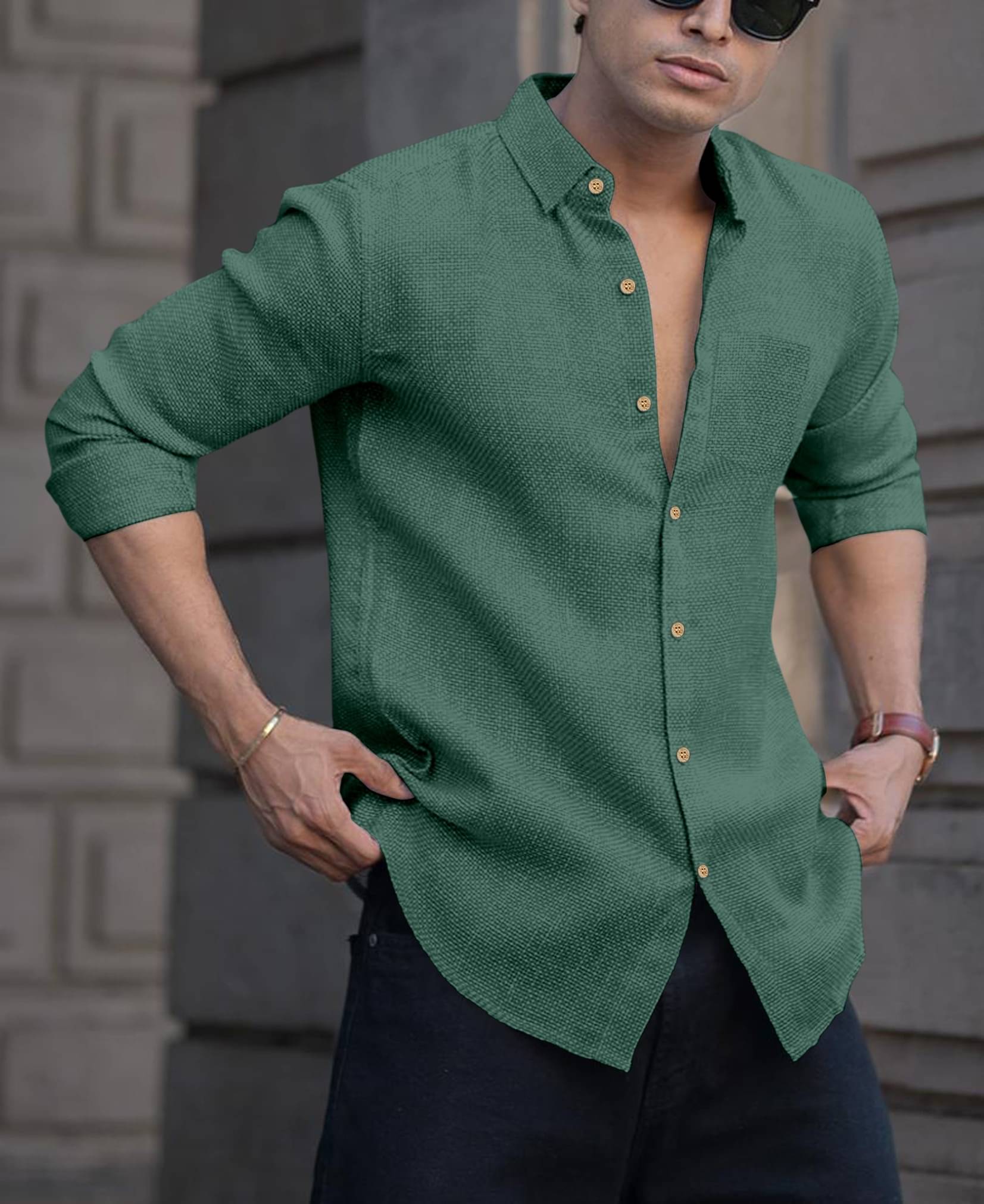 Mameru Linen Regular Fit Solids Full Sleeves Men's Casual Shirt - Green ( Pack of 1 ) Mameru Linen Regular Fit Solids Full Sleeves Men's Casual Shirt - Green ( Pack of 1 )
