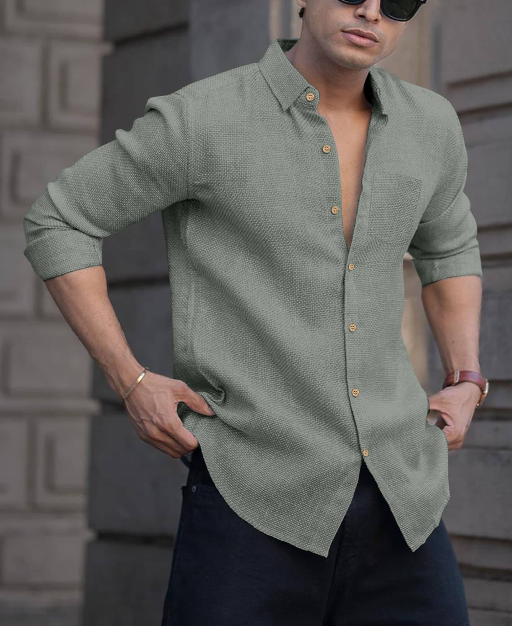     			Mameru Linen Regular Fit Solids Full Sleeves Men's Casual Shirt - Grey ( Pack of 1 )