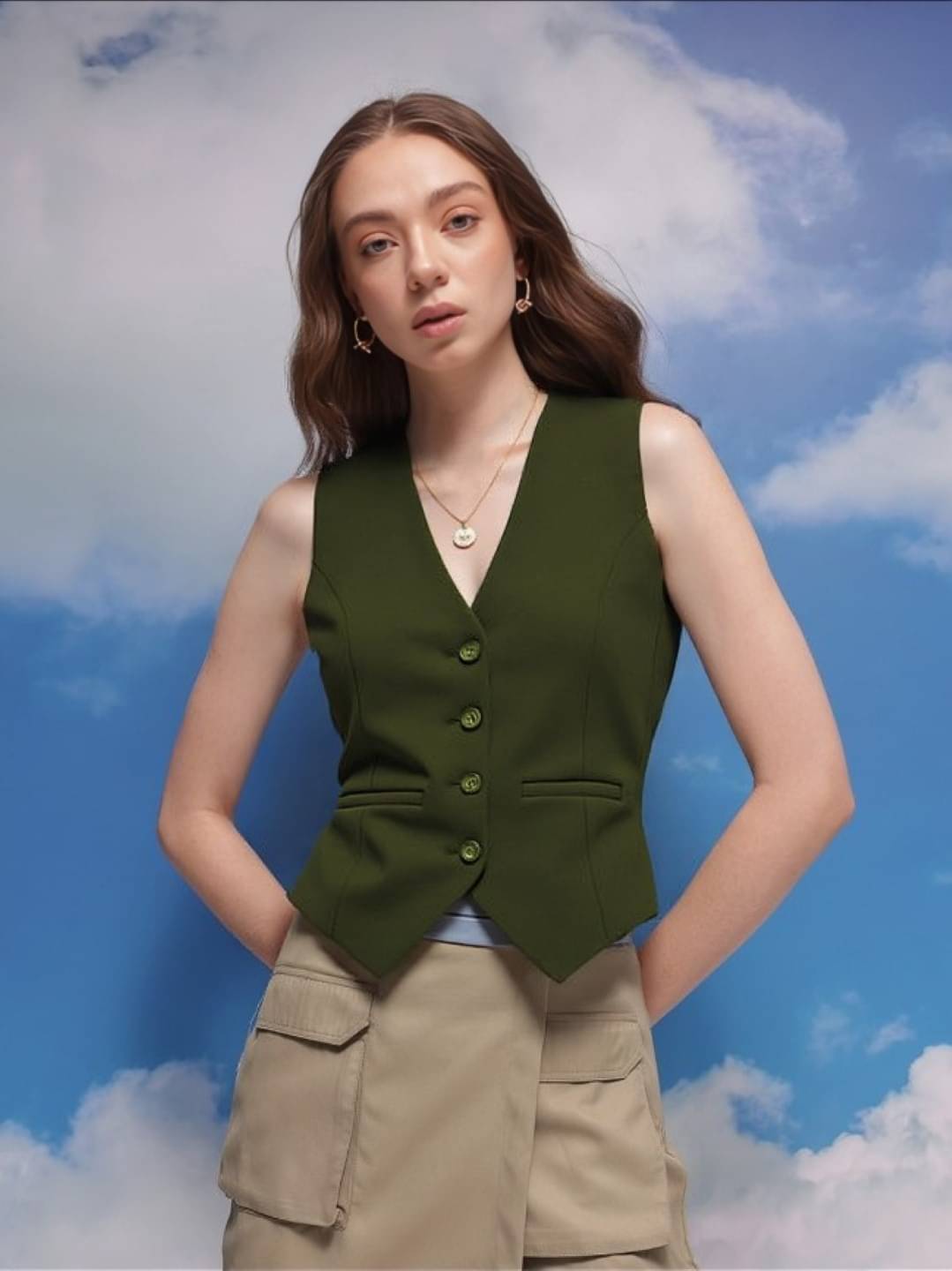     			PLUS PARADISE Cotton Women's Waistcoats - Green ( Single )