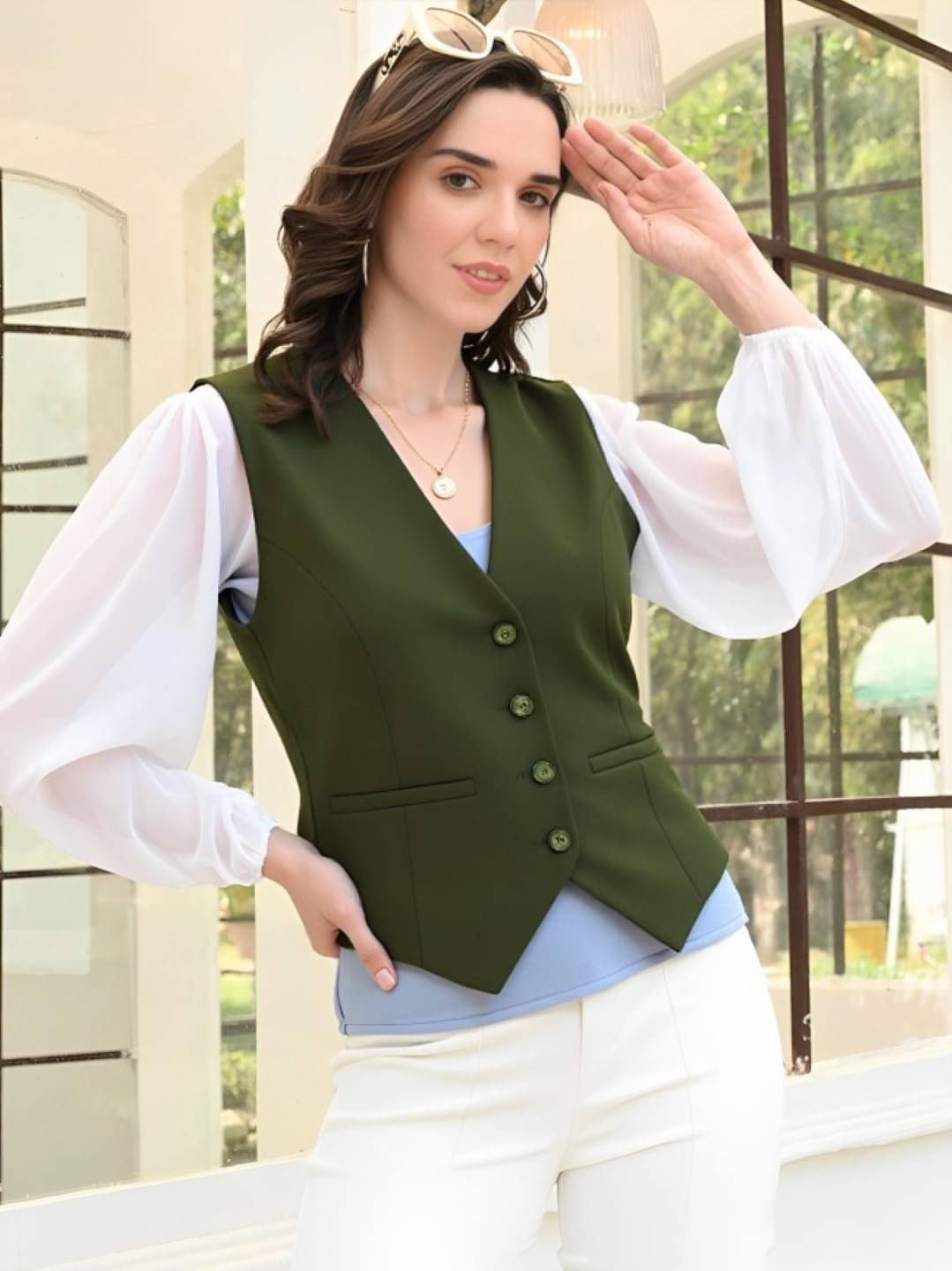     			PLUS PARADISE Cotton Women's Waistcoats - Green ( Single )
