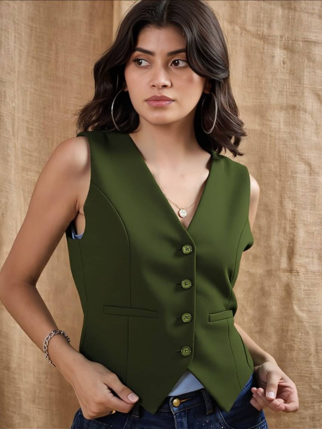 PLUS PARADISE Cotton Women's Waistcoats - Green ( Single ) PLUS PARADISE Cotton Women's Waistcoats - Green ( Single )