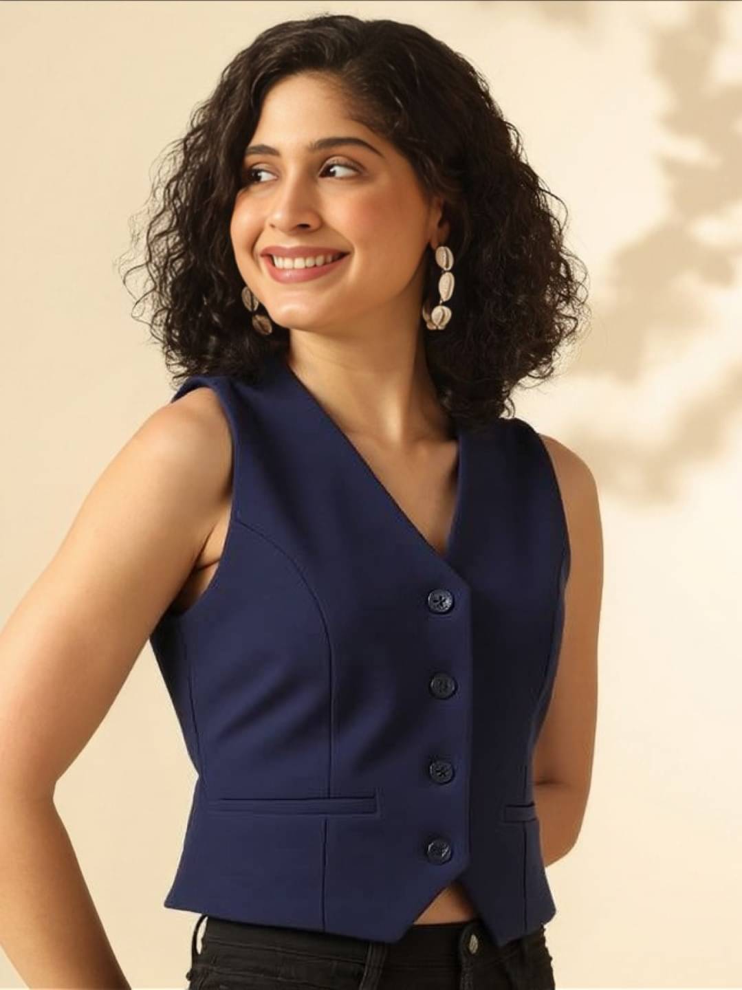     			PLUS PARADISE Cotton Women's Waistcoats - Navy ( Single )