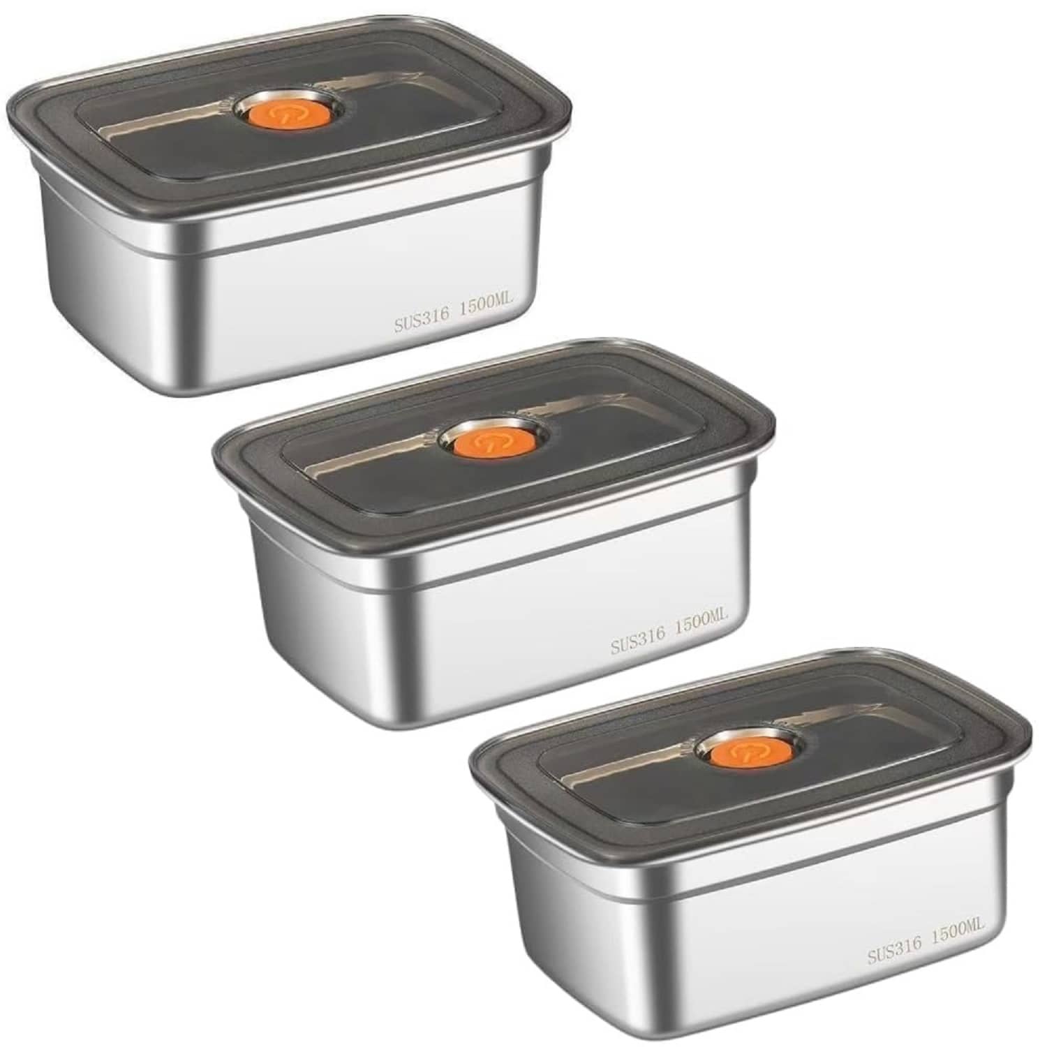 RAVISTRA Fridge Storage Box Steel Silver Food Container ( Set of 3 )