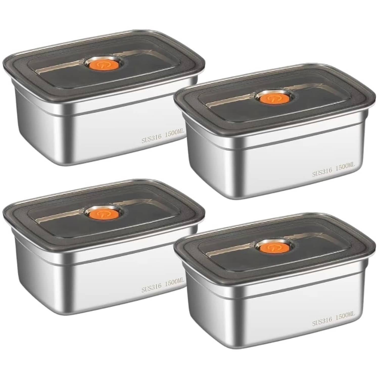 RAVISTRA Fridge Storage Box Steel Silver Food Container ( Set of 4 )