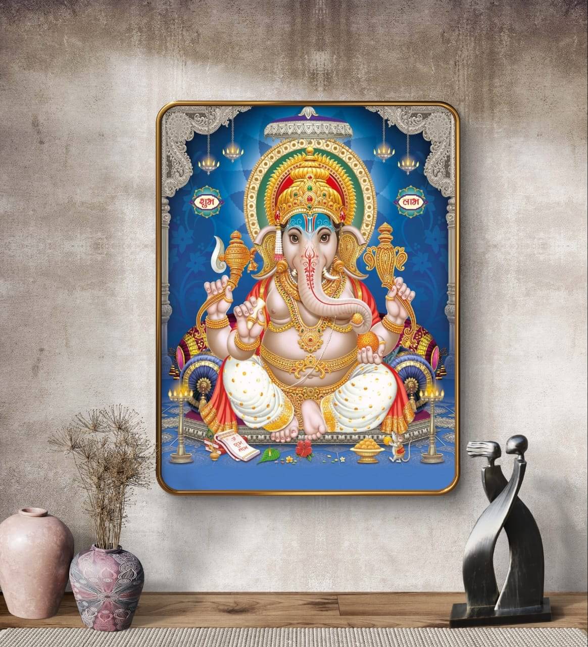     			SAF Ganesh Ji Wall Painting with Golden Frame Sparkle Lamination | Decorative Hindu God MDF Poster for Home Temple Living Room | Auspicious Ganpati Bappa Artwork for Pooja Room