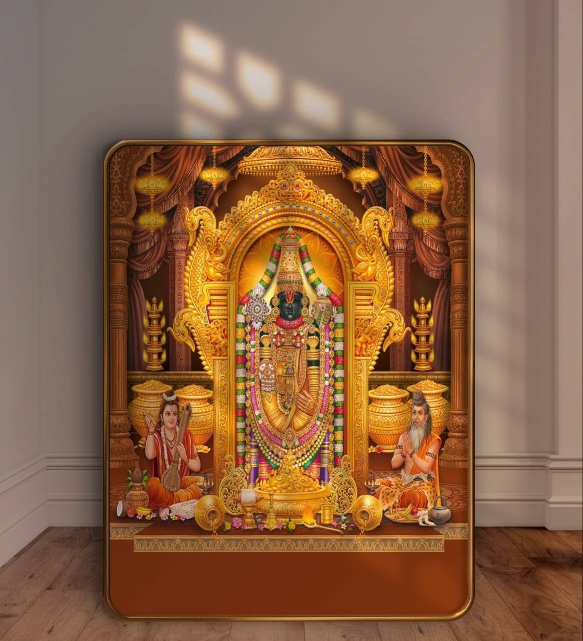 SAF Golden Sparkle Laminated Wall Art of Lord Venkateswara Tirupati Balaji | MDF Board with Golden Frame | Spiritual Temple Decor for Home Mandir and Living Room SAF Golden Sparkle Laminated Wall Art of Lord Venkateswara Tirupati Balaji | MDF Board with Golden Frame | Spiritual Temple Decor for Home Mandir and Living Room