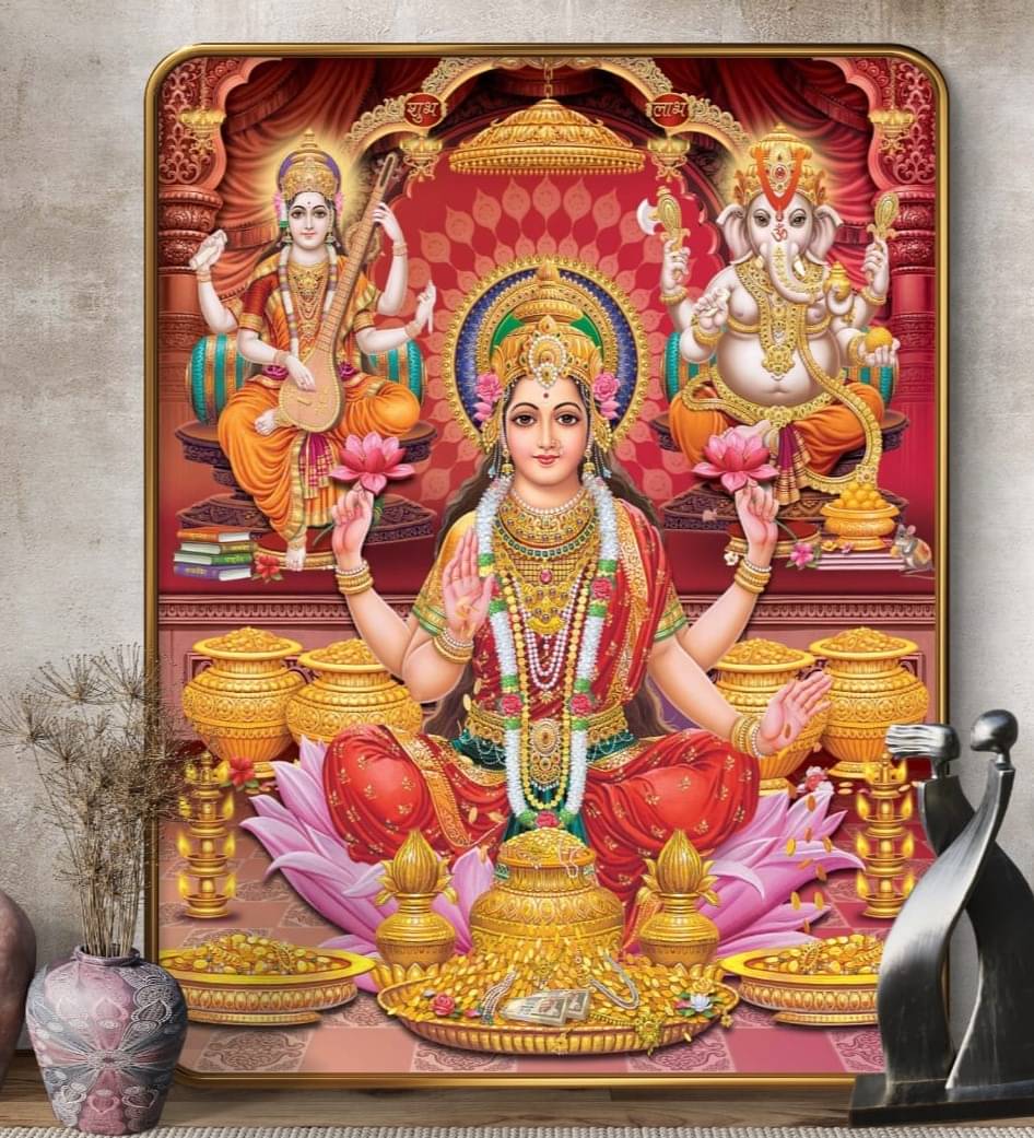 SAF Lakshmi Ganesh Saraswati Wall Painting | Golden Frame Sparkle Laminated MDF Poster | Hindu God Shubh Labh Art for Home Temple Pooja Room | Diwali Gift Spiritual Decorative Frame SAF Lakshmi Ganesh Saraswati Wall Painting | Golden Frame Sparkle Laminated MDF Poster | Hindu God Shubh Labh Art for Home Temple Pooja Room | Diwali Gift Spiritual Decorative Frame