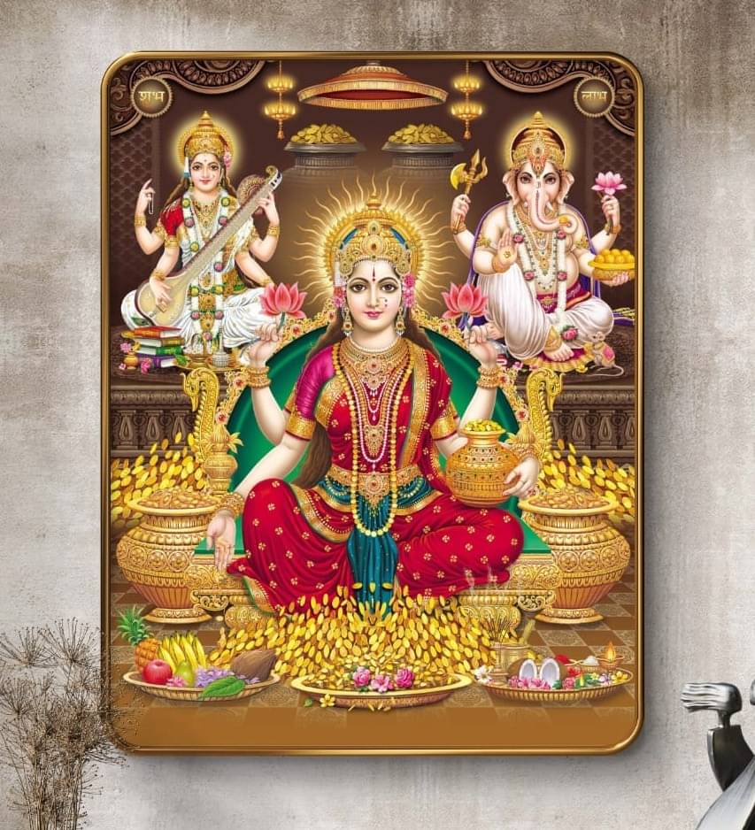 SAF Laxmi Ganesh Saraswati Wall Painting with Golden Frame & Sparkle Lamination | MDF Poster for Home Temple Pooja Room Office | Divine Hindu Art for Wealth Wisdom Blessings Decor     			SAF Laxmi Ganesh Saraswati Wall Painting with Golden Frame & Sparkle Lamination | MDF Poster for Home Temple Pooja Room Office | Divine Hindu Art for Wealth Wisdom Blessings Decor