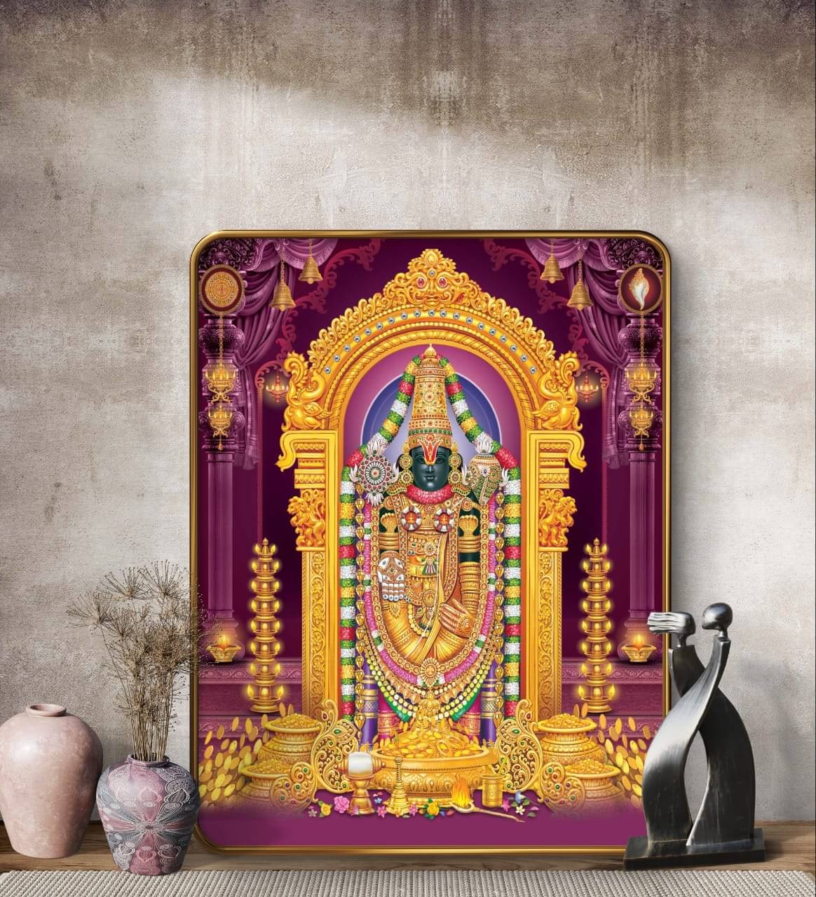 SAF Lord Venkateswara Balaji Wall Painting for Home Decor | Golden Frame Sparkle Laminated MDF Poster | Hindu Temple Art for Pooja Room Living Room Decoration SAF Lord Venkateswara Balaji Wall Painting for Home Decor | Golden Frame Sparkle Laminated MDF Poster | Hindu Temple Art for Pooja Room Living Room Decoration