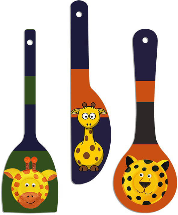     			SAF Set of 3 Animal Print MDF Spoon-Shaped Wall Hangings – Giraffe and Leopard Theme Decorative Panels for Kids Room, Kitchen or Nursery – Cartoon Style Printed Spoon Decor