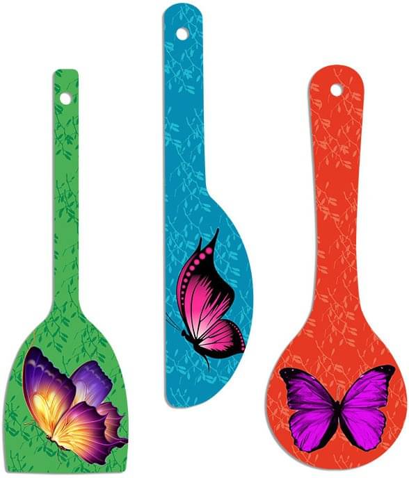     			SAF Set of 3 MDF Spoon-Shaped Wall Decor with Colorful Butterfly Designs – Kitchen & Home Decorative Hanging Spoons – Vibrant Printed Cutlery Art for Walls