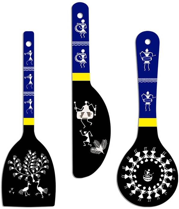 SAF Set of 3 Warli Art MDF Spoon Wall Hangings – Tribal Folk Art Design for Kitchen, Living Room, or Cafe Decor – Traditional Indian Wall Art on Wooden Spoons SAF Set of 3 Warli Art MDF Spoon Wall Hangings – Tribal Folk Art Design for Kitchen, Living Room, or Cafe Decor – Traditional Indian Wall Art on Wooden Spoons