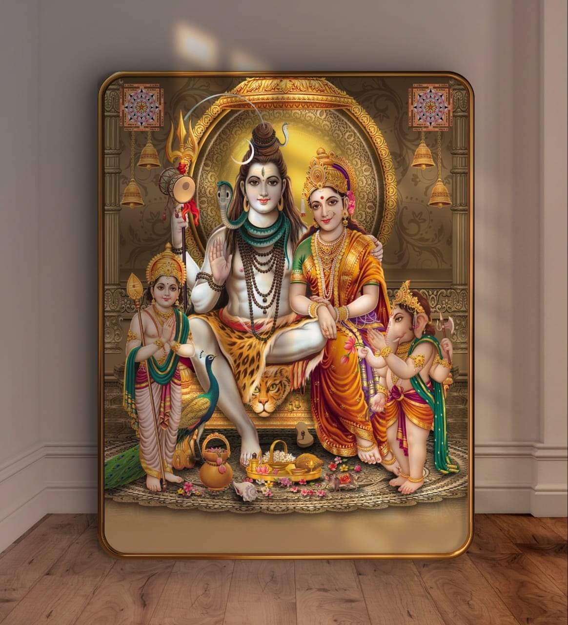 SAF Shiv Parivar Wall Painting | Lord Shiva Parvati Ganesh Kartikeya Family Art | Golden Frame Sparkle Laminated MDF Poster for Home Temple Pooja Room | Hindu God Decorative Wall Frame SAF Shiv Parivar Wall Painting | Lord Shiva Parvati Ganesh Kartikeya Family Art | Golden Frame Sparkle Laminated MDF Poster for Home Temple Pooja Room | Hindu God Decorative Wall Frame
