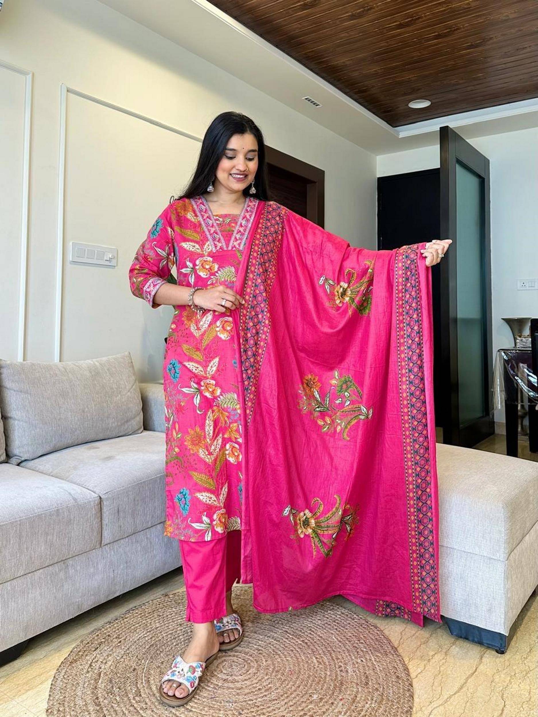 SRF JAIPR Women Cotton Printed Straight Kurti ( Pink ) SRF JAIPR Women Cotton Printed Straight Kurti ( Pink )