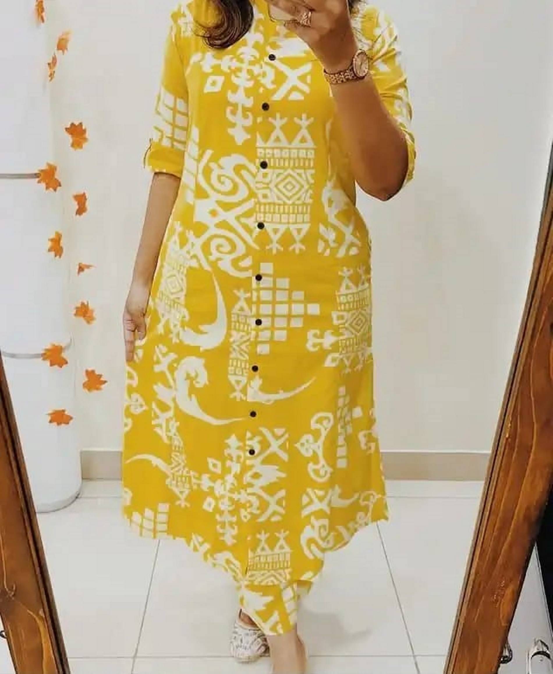 SRF JAIPR Women Cotton Printed Straight Kurti ( Yellow ) SRF JAIPR Women Cotton Printed Straight Kurti ( Yellow )
