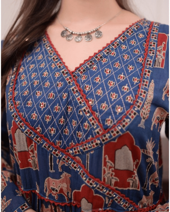 SRF JAIPR Women Cotton Printed Straight Kurti ( Blue ) SRF JAIPR Women Cotton Printed Straight Kurti ( Blue )