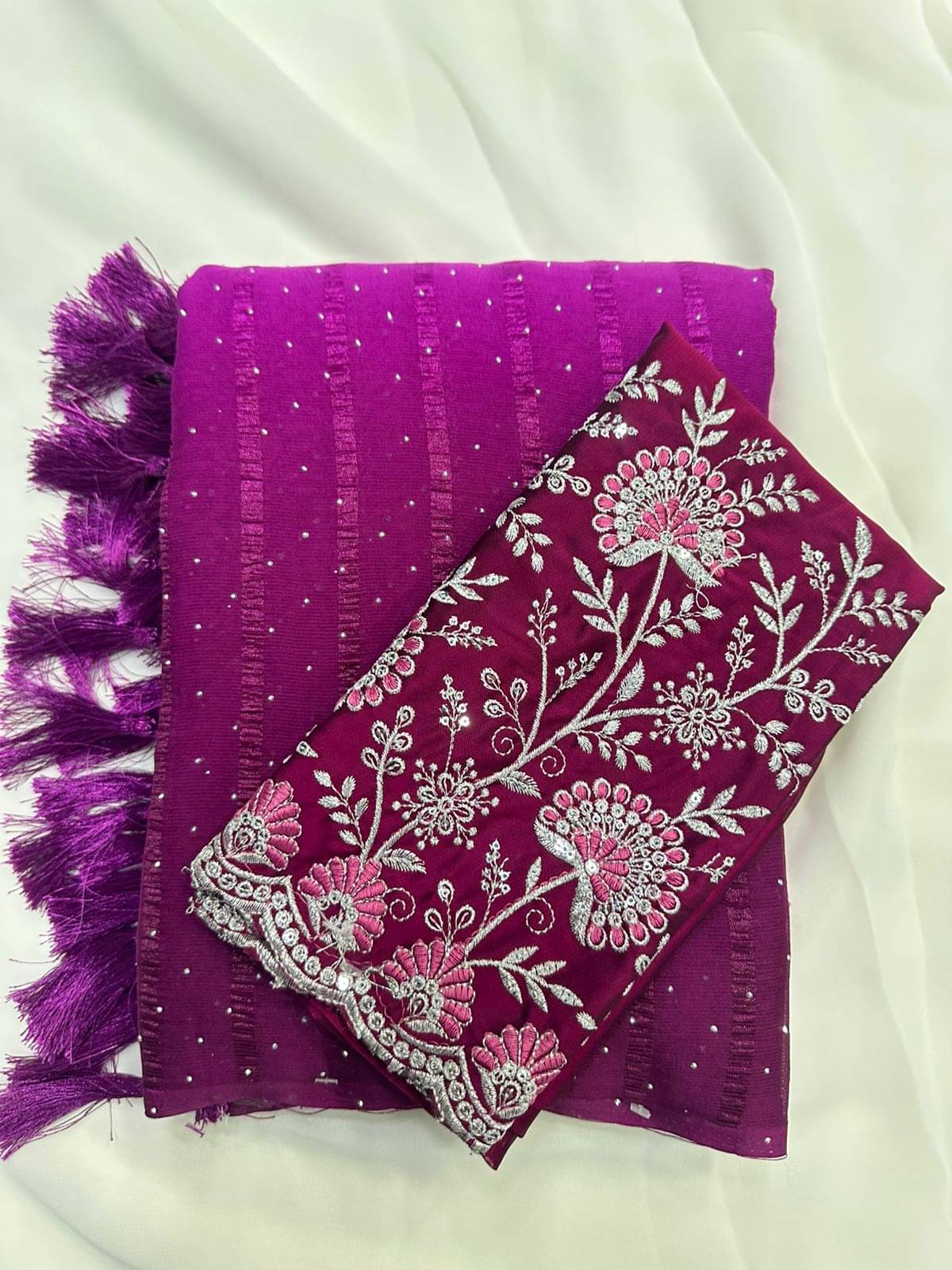 Shree Sai Enterprise Georgette Embellished Regular Saree With Unstitched Blouse Piece ( Pink ) Shree Sai Enterprise Georgette Embellished Regular Saree With Unstitched Blouse Piece ( Pink )