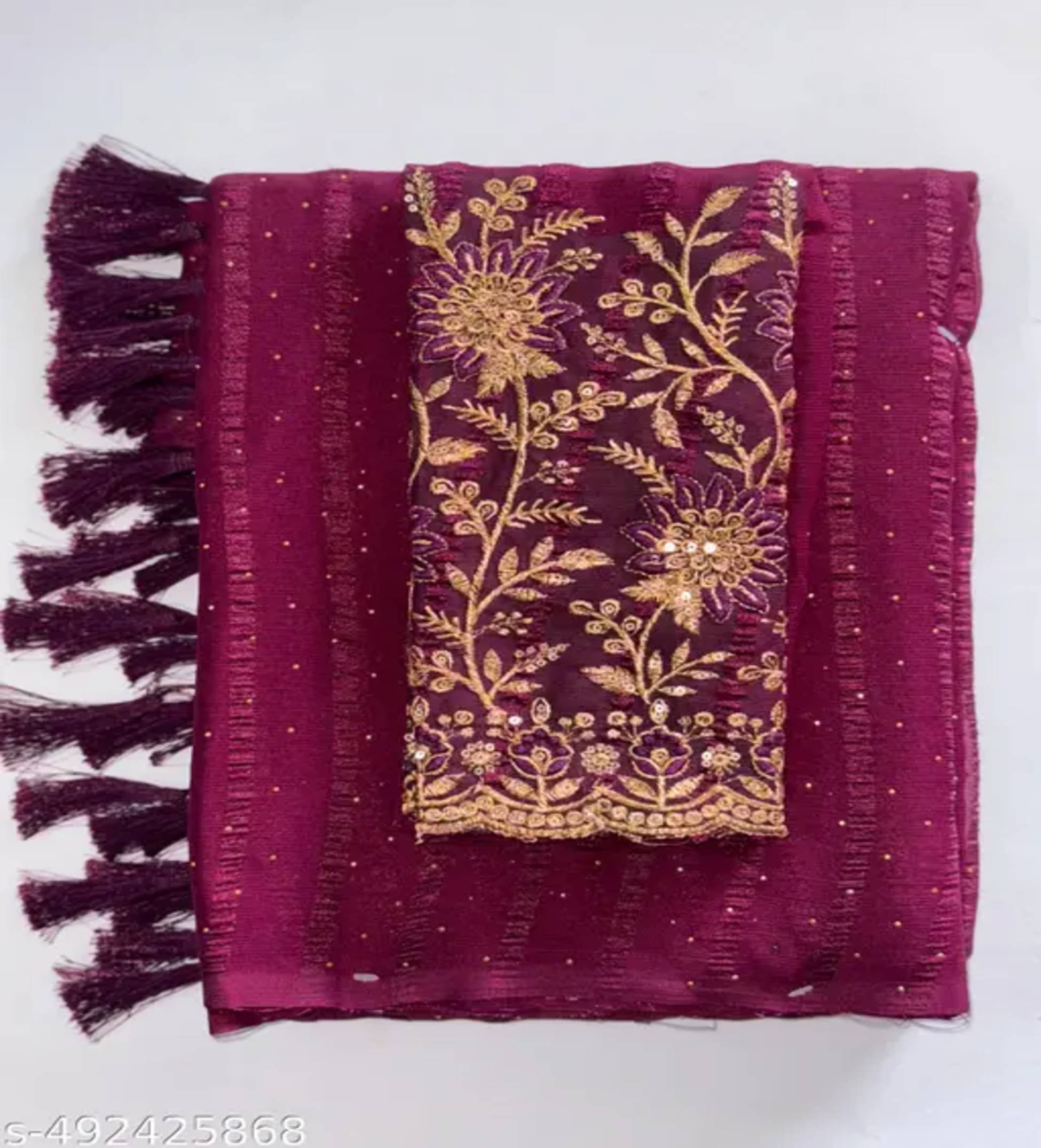     			Shree Sai Enterprise Georgette Embroidered Mysore Silk Sarees With Unstitched Blouse Piece ( Maroon )