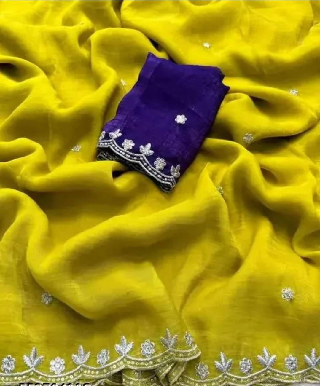 Sureta Georgette Dyed Regular Saree With Unstitched Blouse Piece ( Yellow ) Sureta Georgette Dyed Regular Saree With Unstitched Blouse Piece ( Yellow )