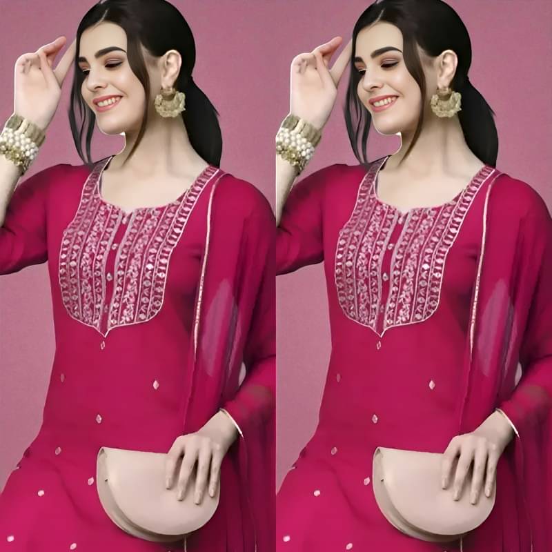     			TRIONZA Women Rayon Embroidered A-line Kurti With Pants ( Pink )