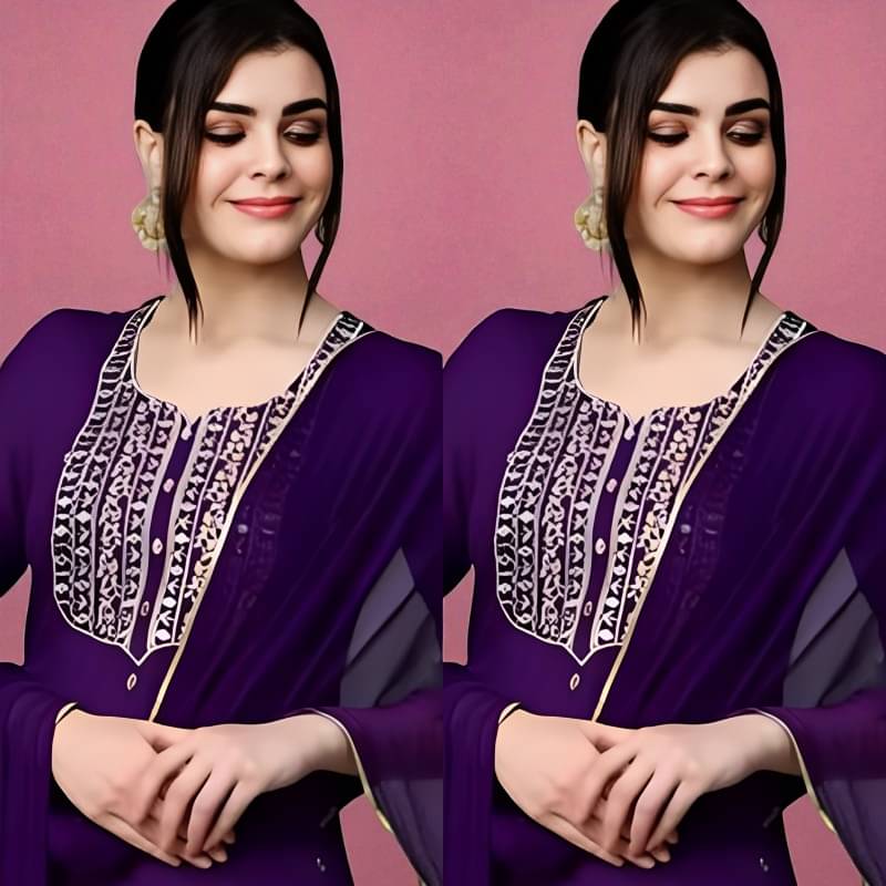     			TRIONZA Women Rayon Embroidered A-line Kurti With Pants ( Purple )
