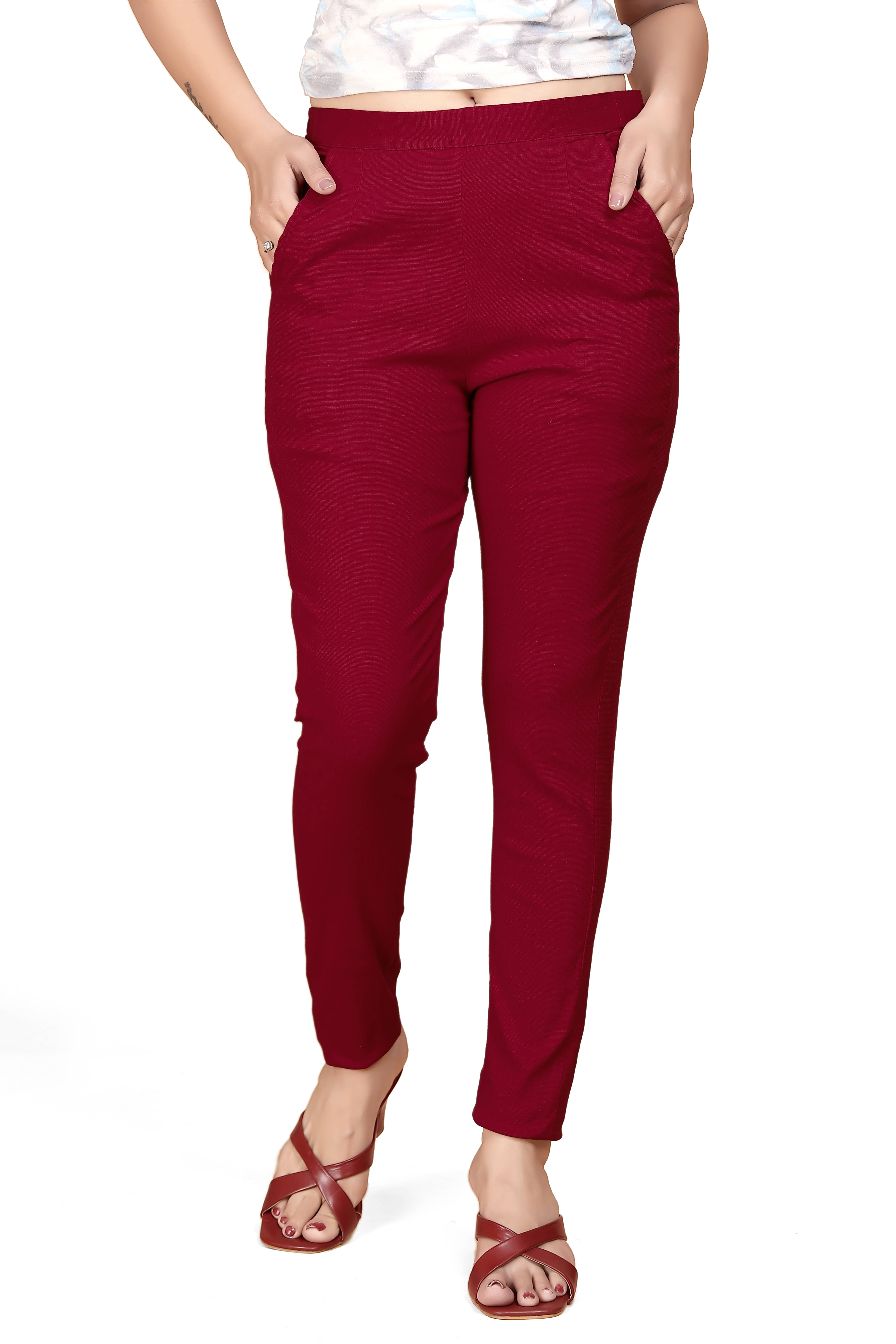     			Vorhiza Pack of 1 Cotton Regular Women's Cigarette Pants ( Maroon )