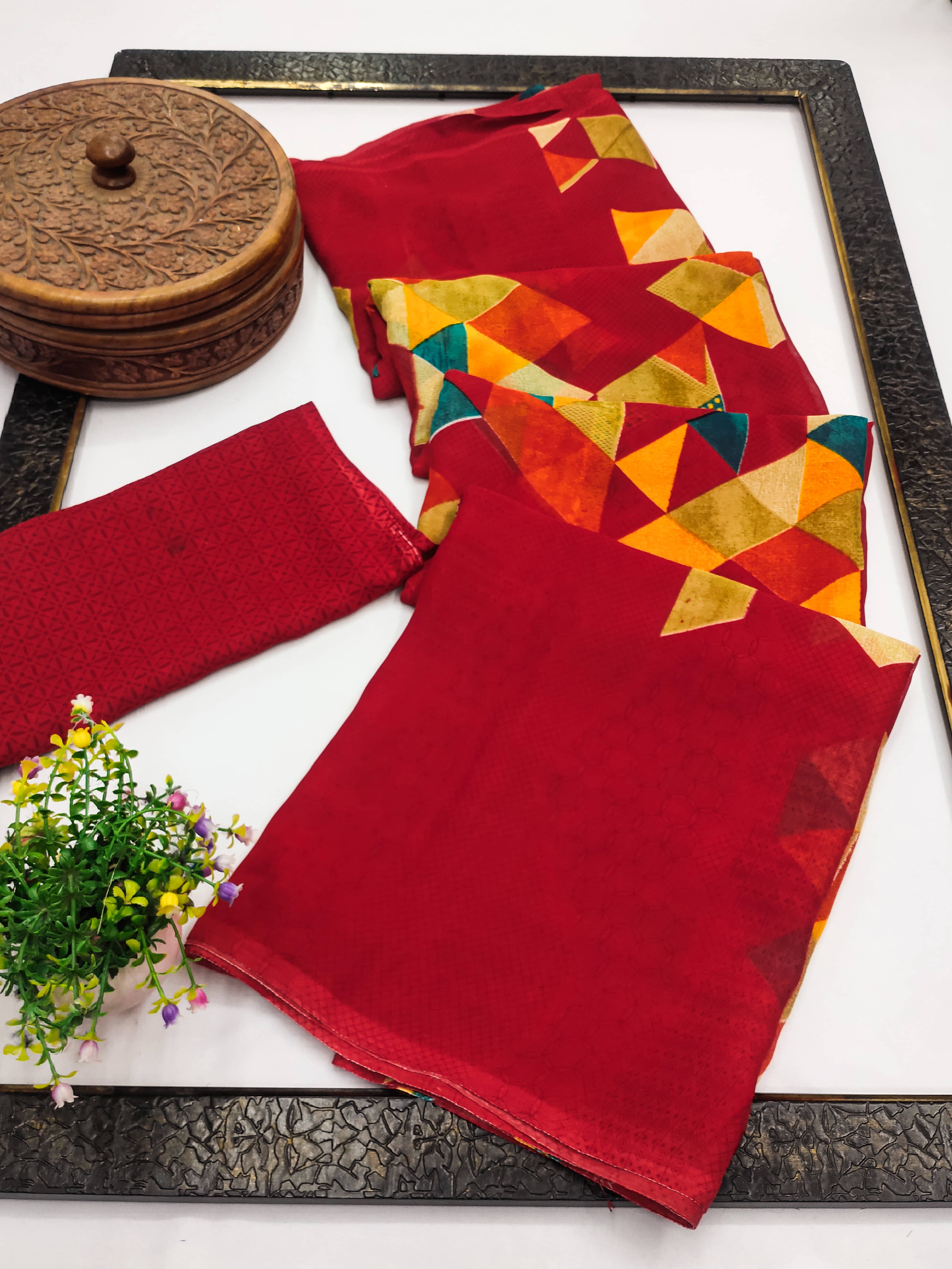     			ANAND SAREES Georgette Printed Chanderi saree With Unstitched Blouse Piece ( Red )