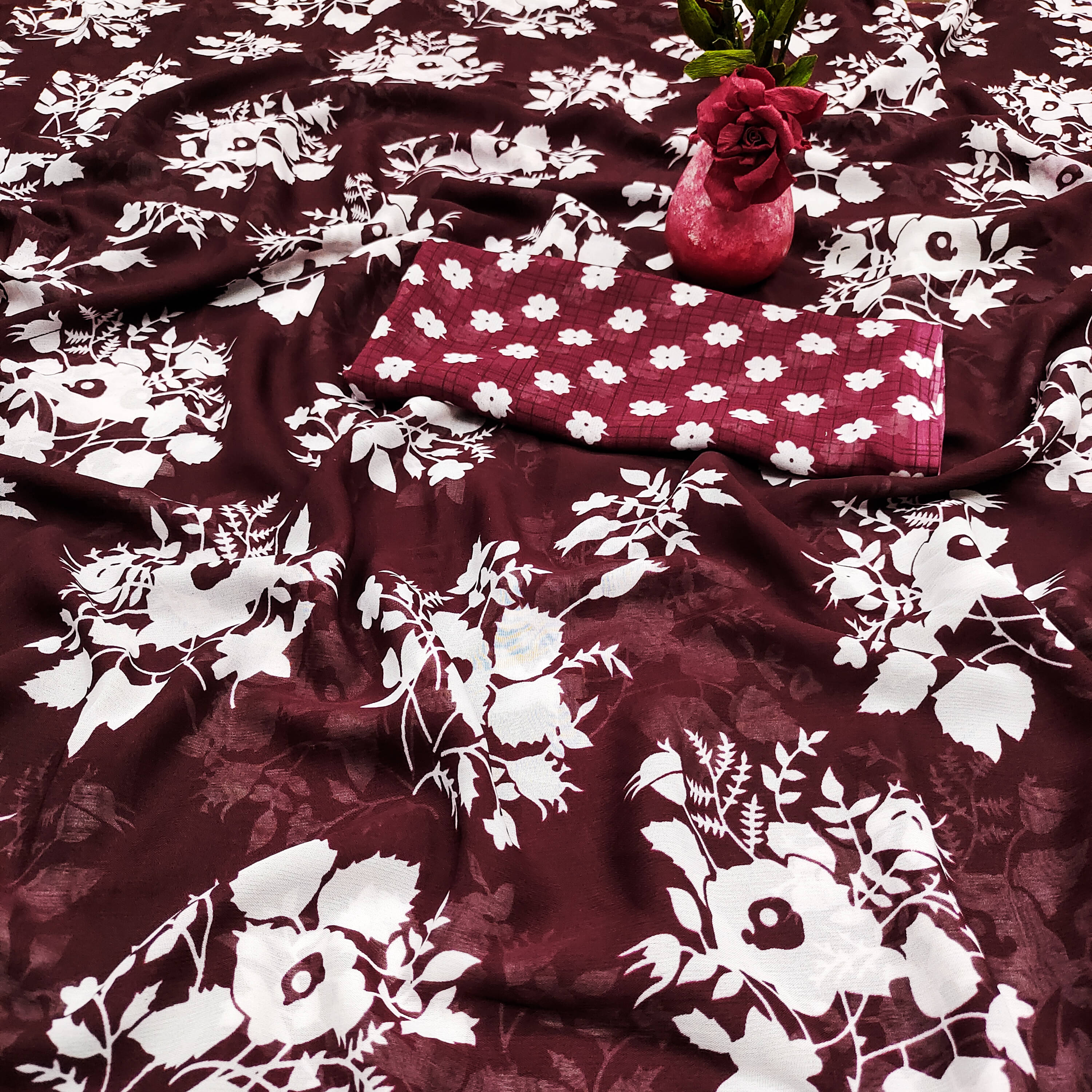     			ANAND SAREES Georgette Printed Chanderi saree With Unstitched Blouse Piece ( Maroon )