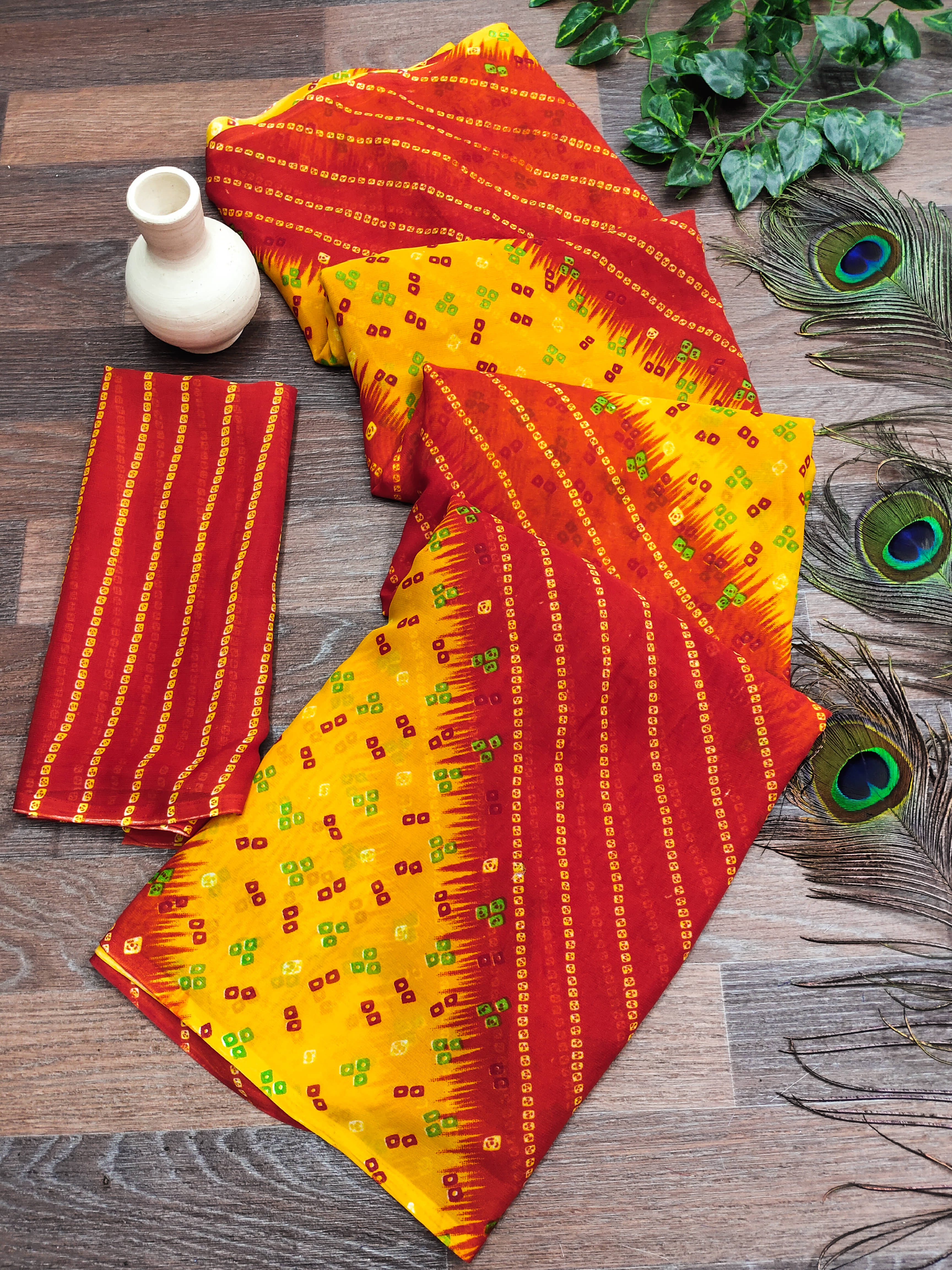 ANAND SAREES Georgette Printed Chanderi saree With Unstitched Blouse Piece ( Orange ) - Sarees | Buy online on ZillyBuy