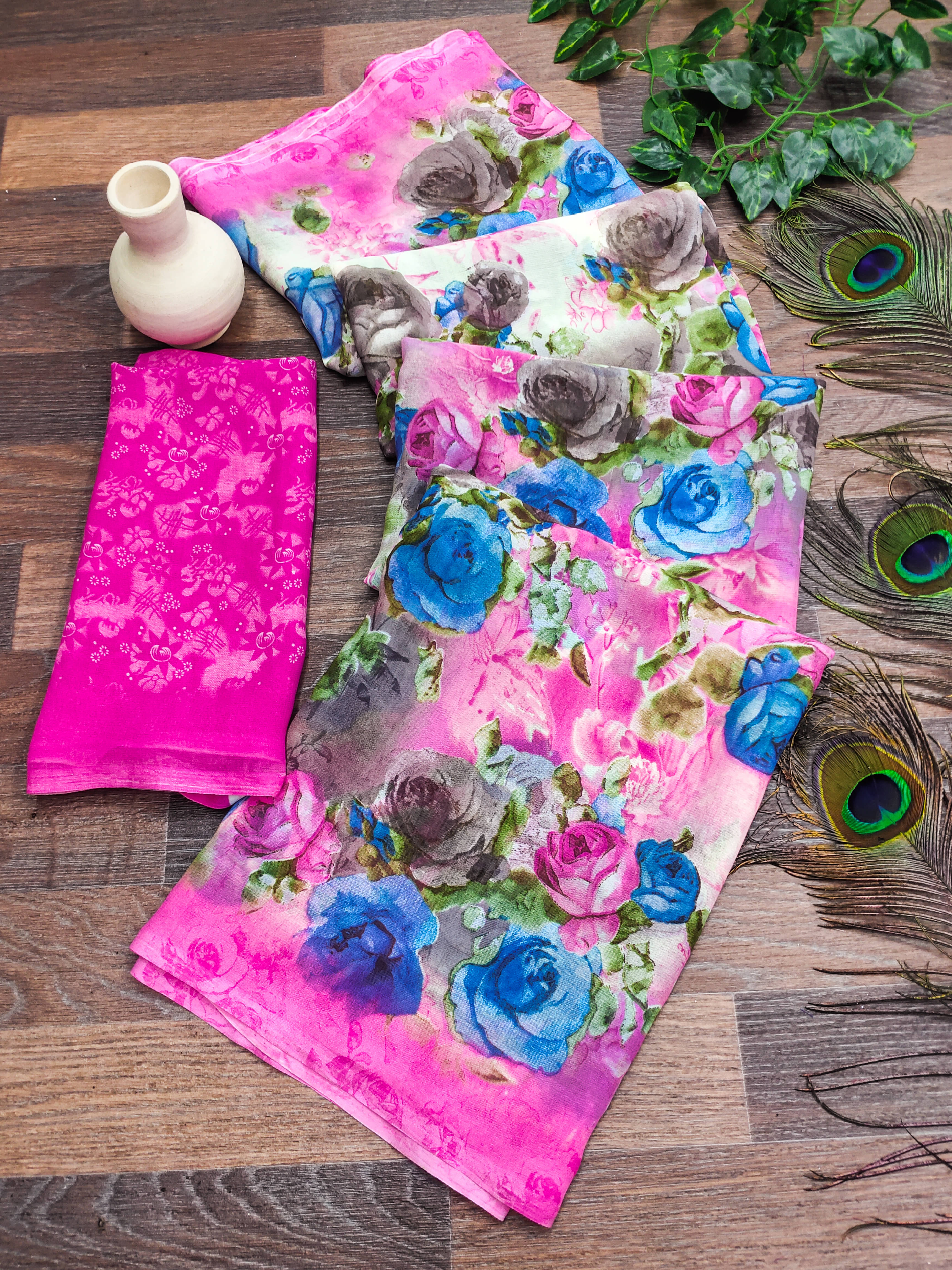     			ANAND SAREES Georgette Printed Chanderi saree With Unstitched Blouse Piece ( Pink )