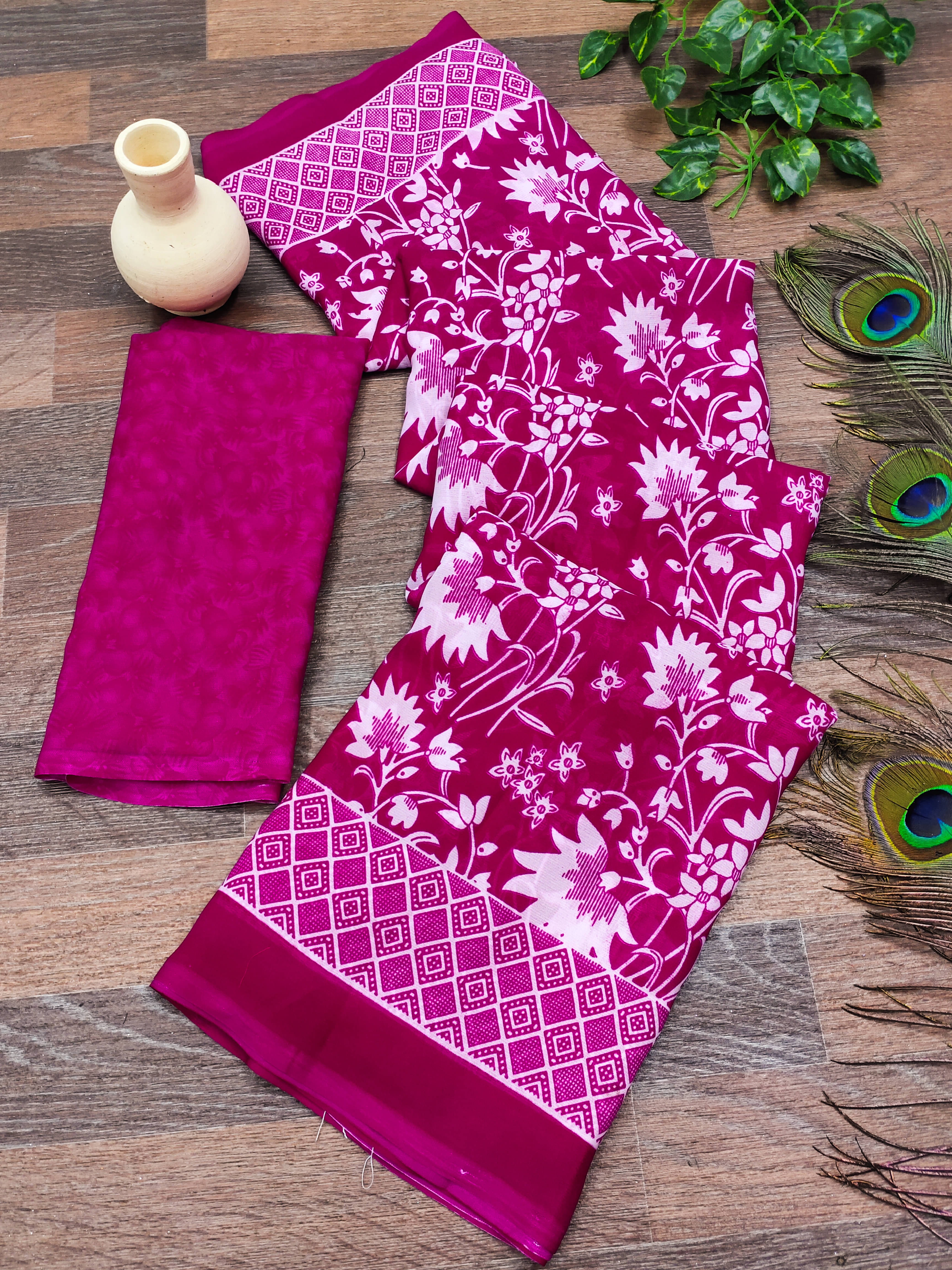     			ANAND SAREES Georgette Printed Chanderi saree With Unstitched Blouse Piece ( Pink )