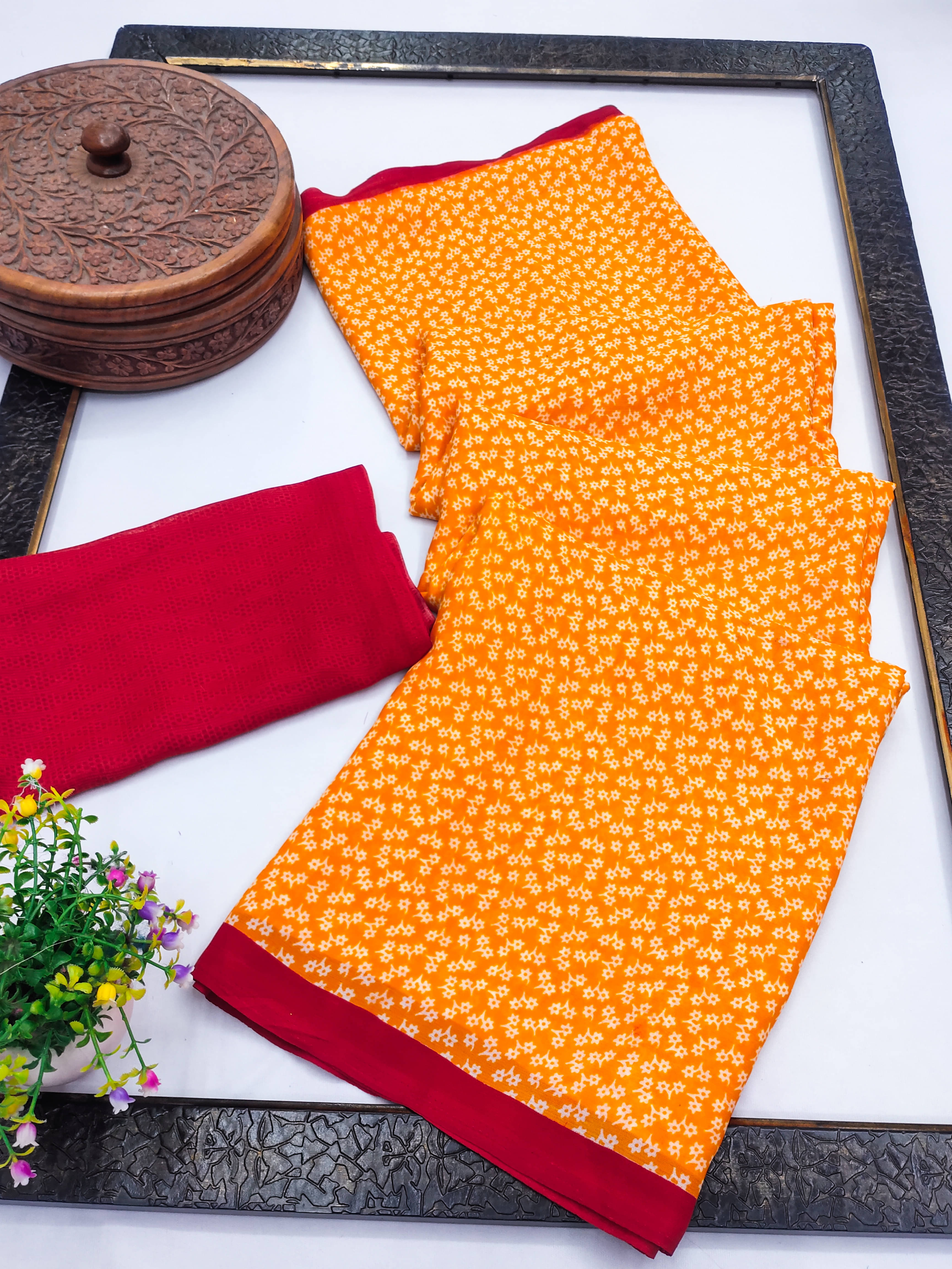     			ANAND SAREES Georgette Printed Chanderi saree With Unstitched Blouse Piece ( Yellow )