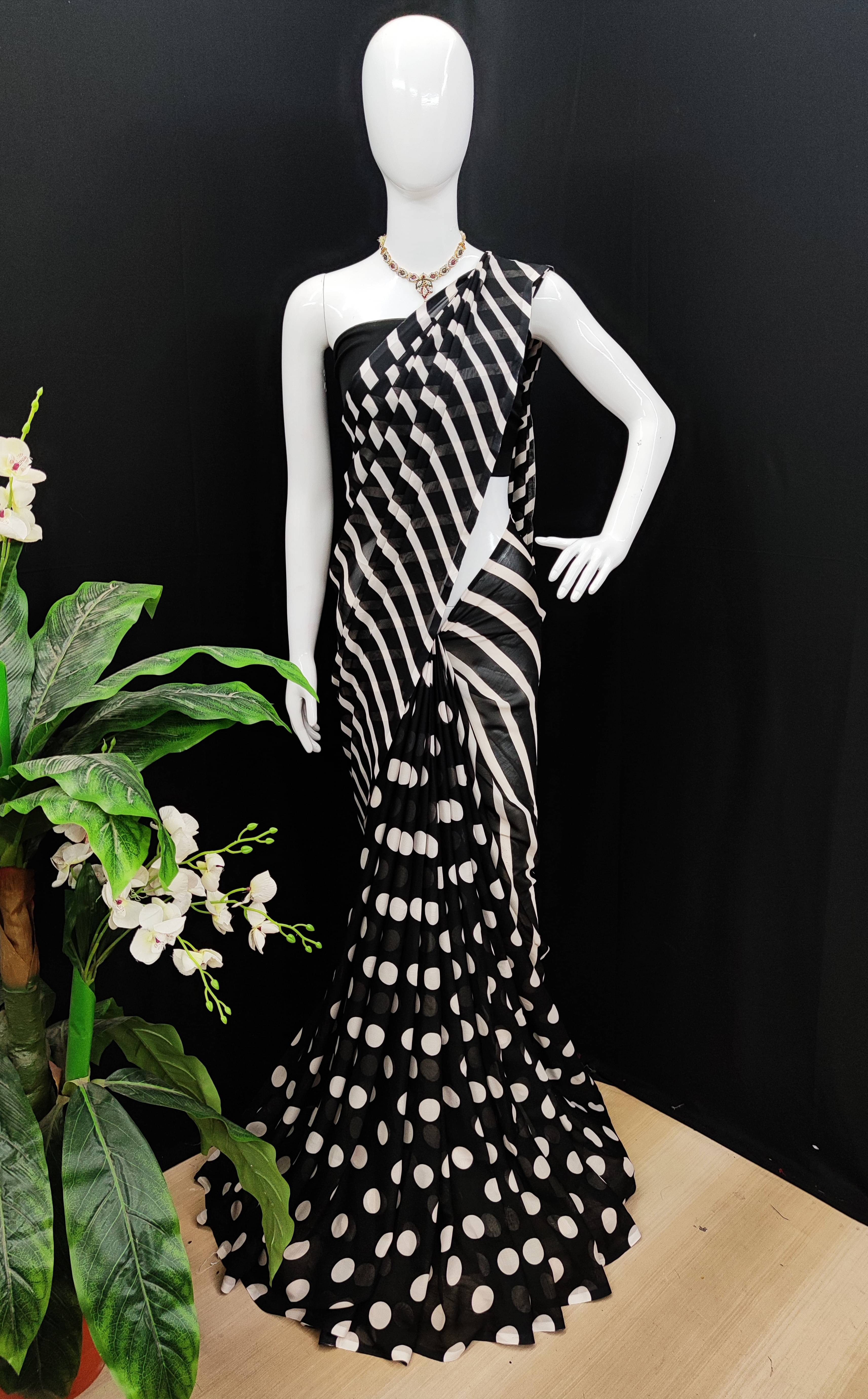 ANAND SAREES Georgette Printed Chanderi saree With Unstitched Blouse Piece ( Black ) ANAND SAREES Georgette Printed Chanderi saree With Unstitched Blouse Piece ( Black )