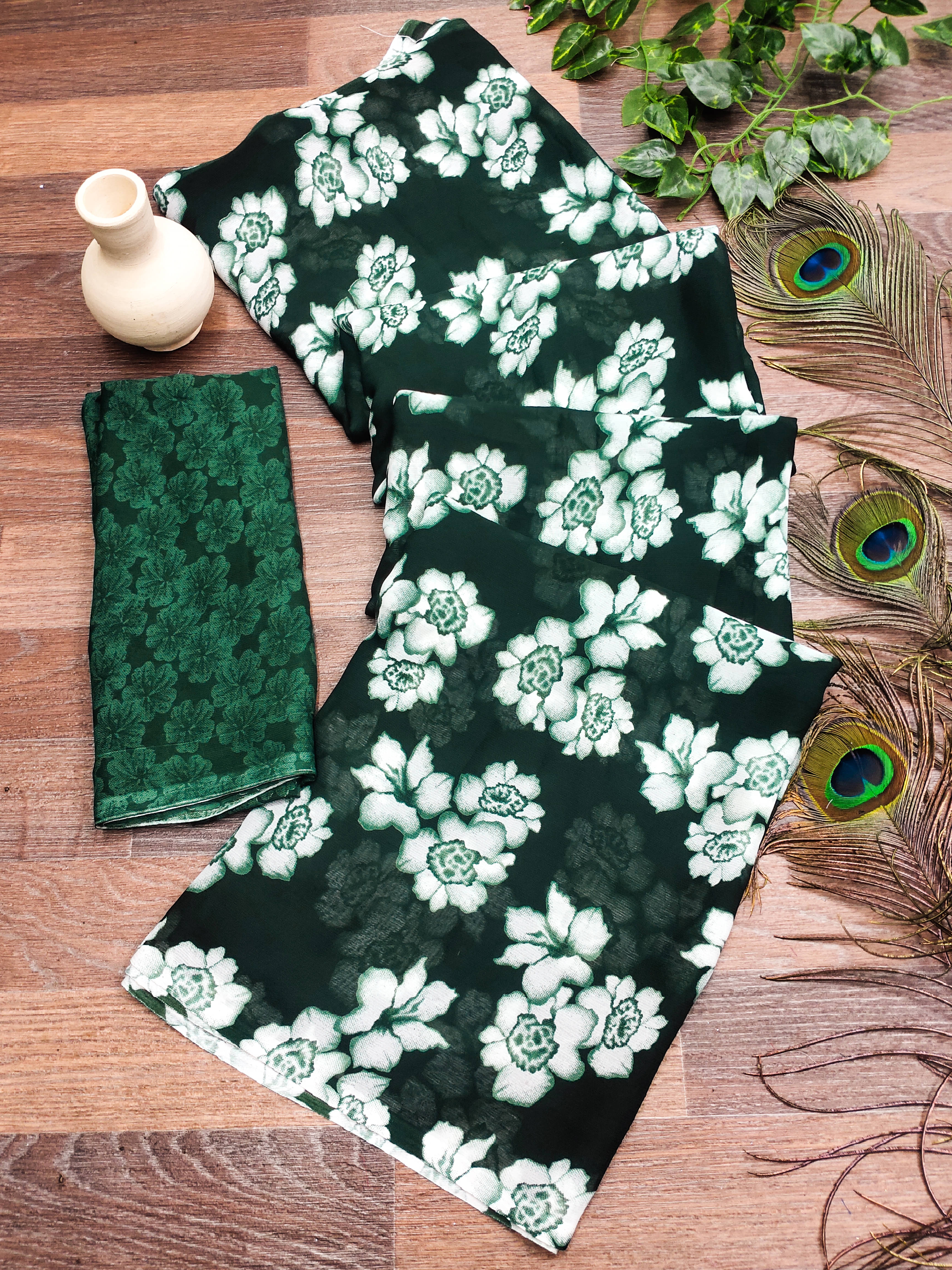 ANAND SAREES Georgette Printed Chanderi saree With Unstitched Blouse Piece ( Green ) ANAND SAREES Georgette Printed Chanderi saree With Unstitched Blouse Piece ( Green )