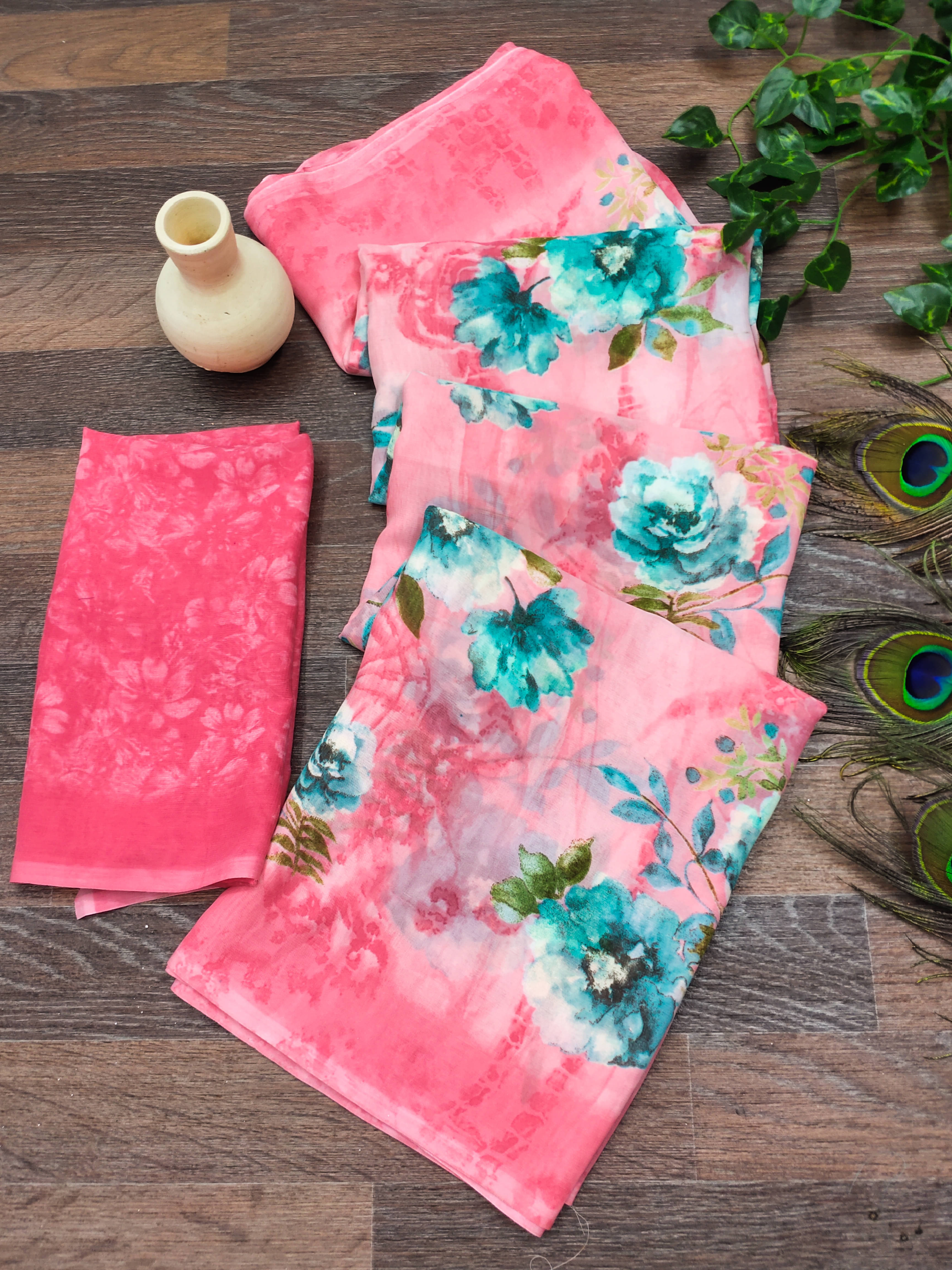     			ANAND SAREES Georgette Printed Chanderi saree With Unstitched Blouse Piece ( Pink )