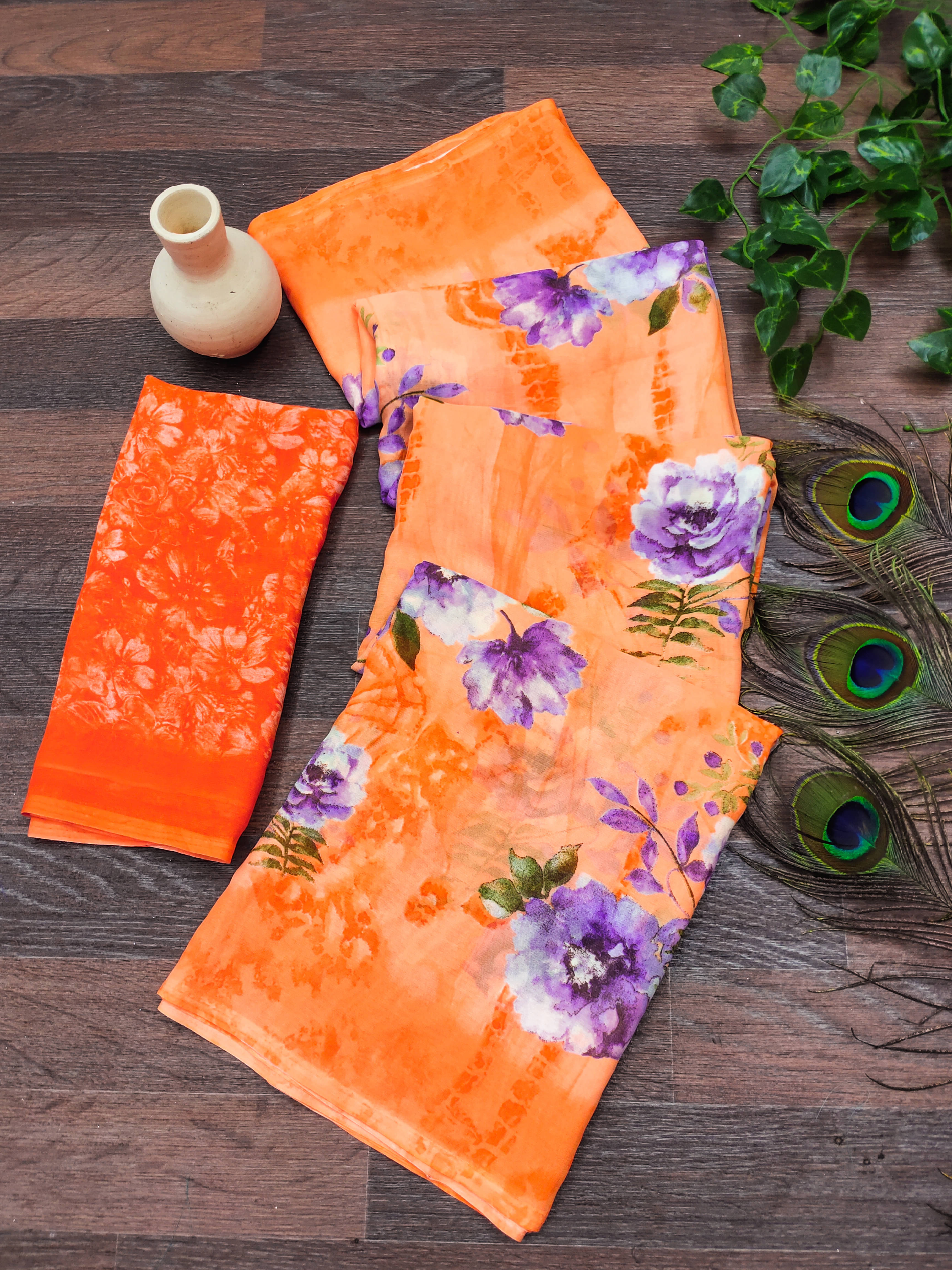 ANAND SAREES Georgette Printed Chanderi saree With Unstitched Blouse Piece ( Orange )     			ANAND SAREES Georgette Printed Chanderi saree With Unstitched Blouse Piece ( Orange )