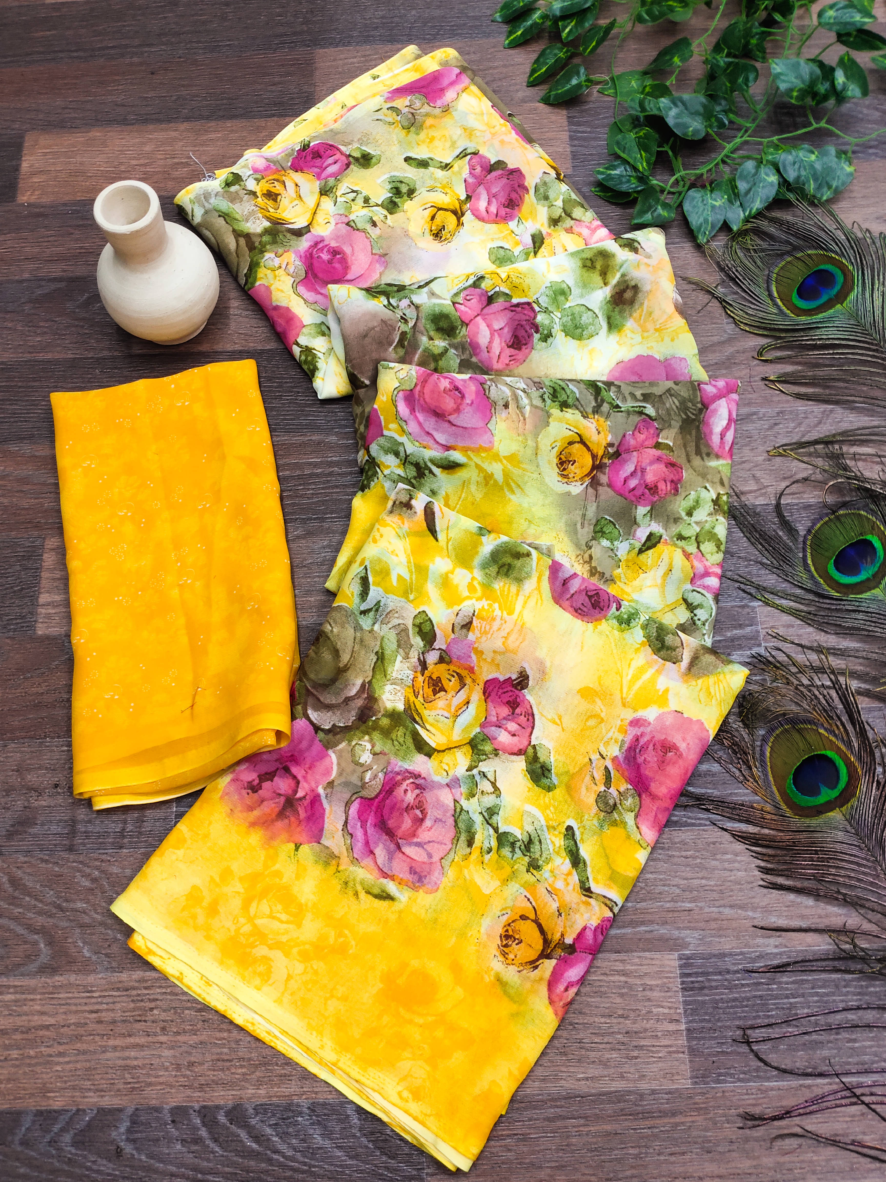 ANAND SAREES Georgette Printed Chanderi saree With Unstitched Blouse Piece ( Yellow ) ANAND SAREES Georgette Printed Chanderi saree With Unstitched Blouse Piece ( Yellow )