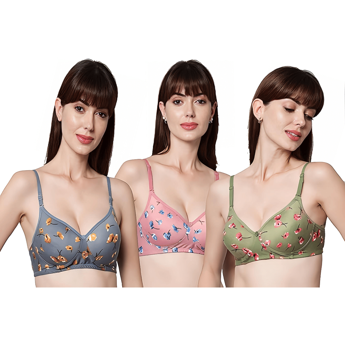 Adora Innerwear Pack of 3 Cotton Blend Lightly Padded Minimizer Bra For Women ( Multicolor ) Adora Innerwear Pack of 3 Cotton Blend Lightly Padded Minimizer Bra For Women ( Multicolor )