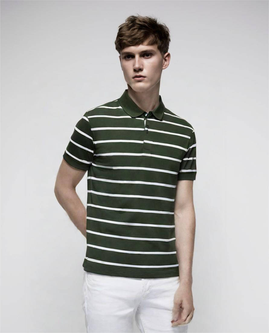 Alvin Men Cotton Blend Regular Fit Striped Polo T Shirt ( Green ) Alvin Men Cotton Blend Regular Fit Striped Polo T Shirt ( Green )