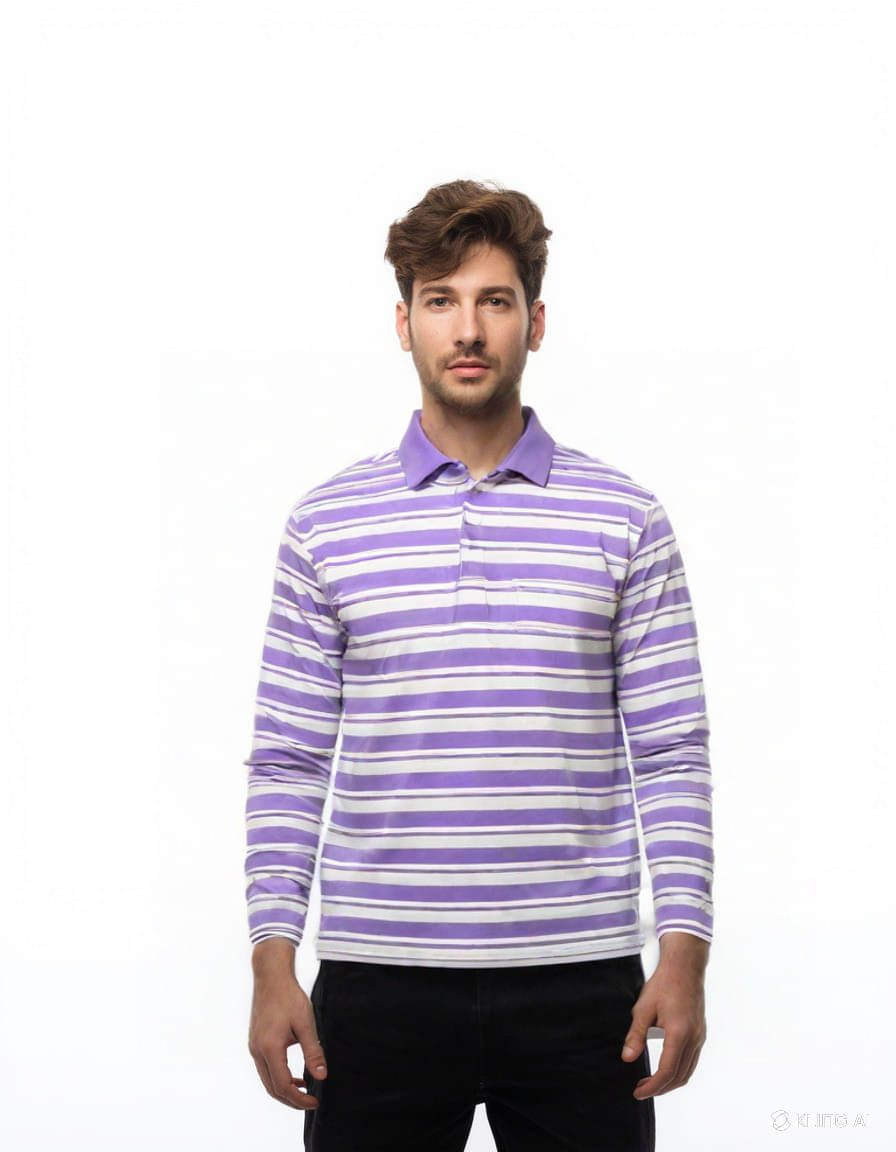     			Alvin Men Cotton Blend Regular Fit Striped Polo T Shirt ( Purple )