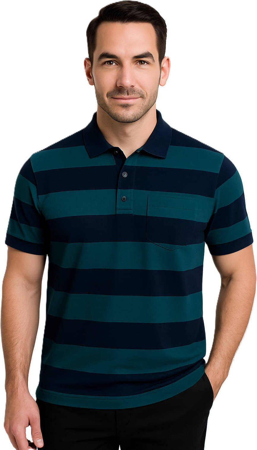     			Alvin Men Cotton Blend Regular Fit Striped Polo T Shirt ( Green )