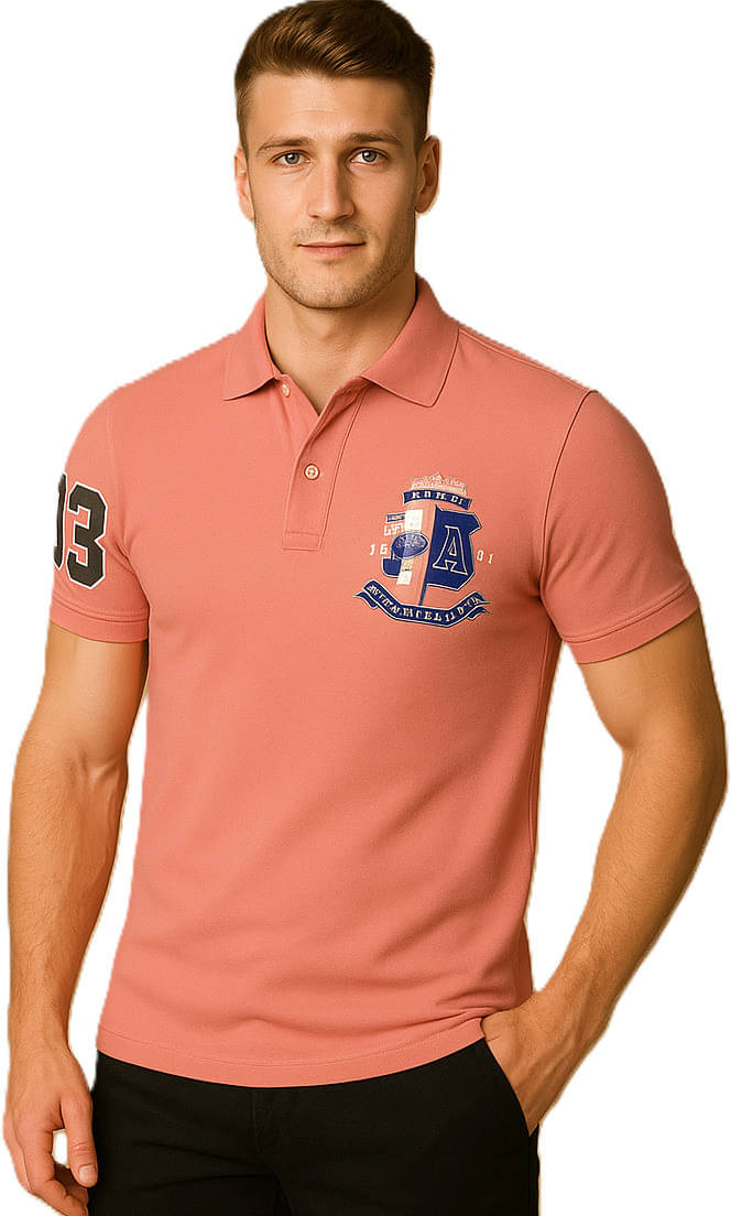 Alvin Men Cotton Blend Regular Fit Printed Polo T Shirt ( Peach ) Alvin Men Cotton Blend Regular Fit Printed Polo T Shirt ( Peach )