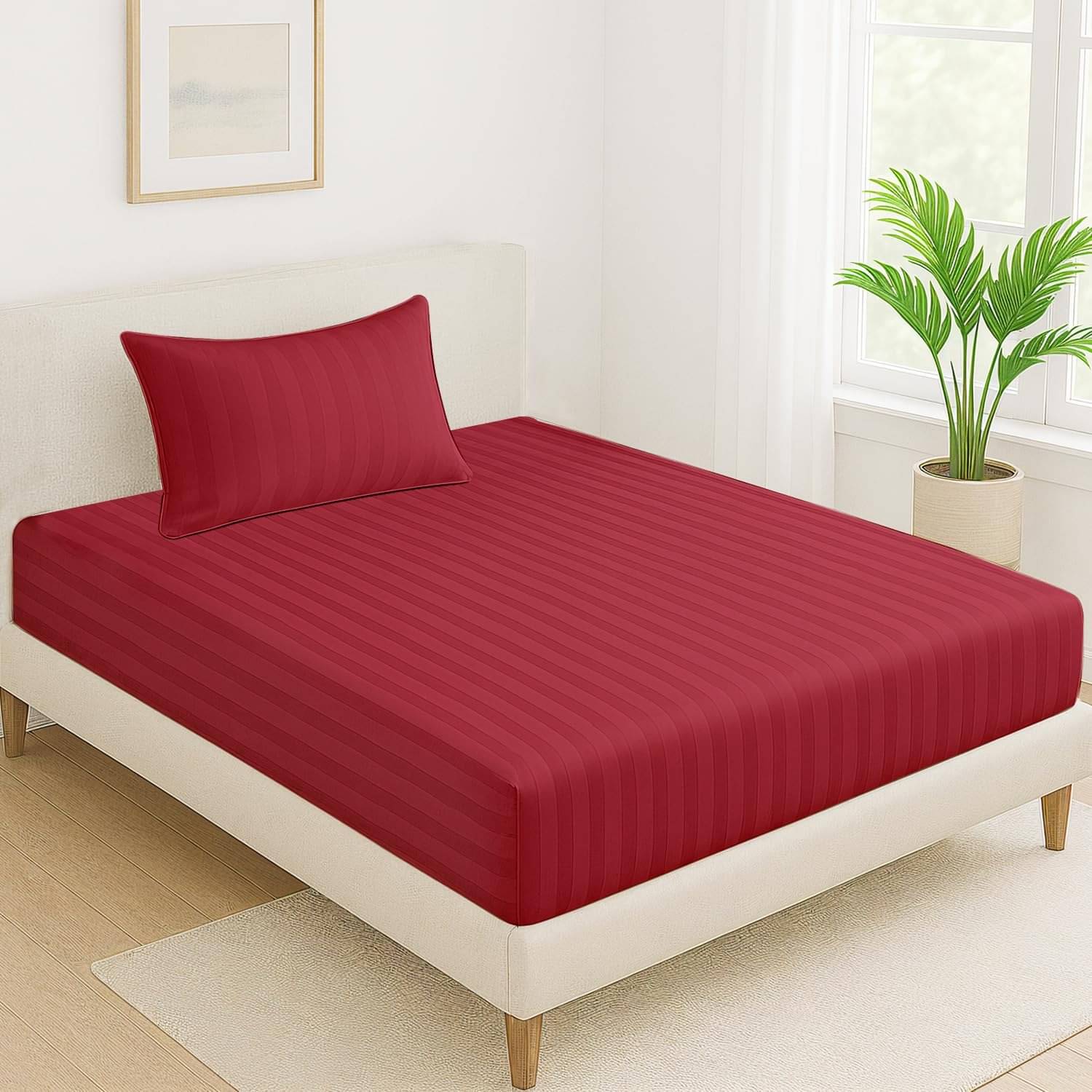     			DOMES FAB Satin 1 Single Bedsheet with 1 Pillow Cover ( Maroon )