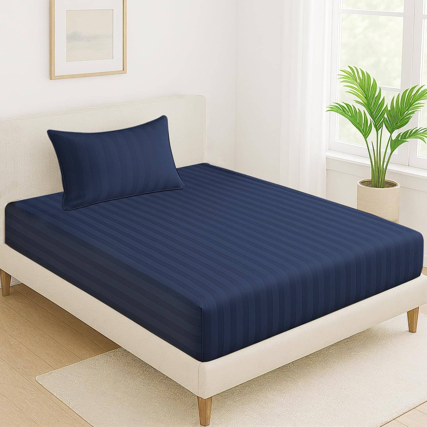     			DOMES FAB Satin 1 Single Bedsheet with 1 Pillow Cover ( Blue )